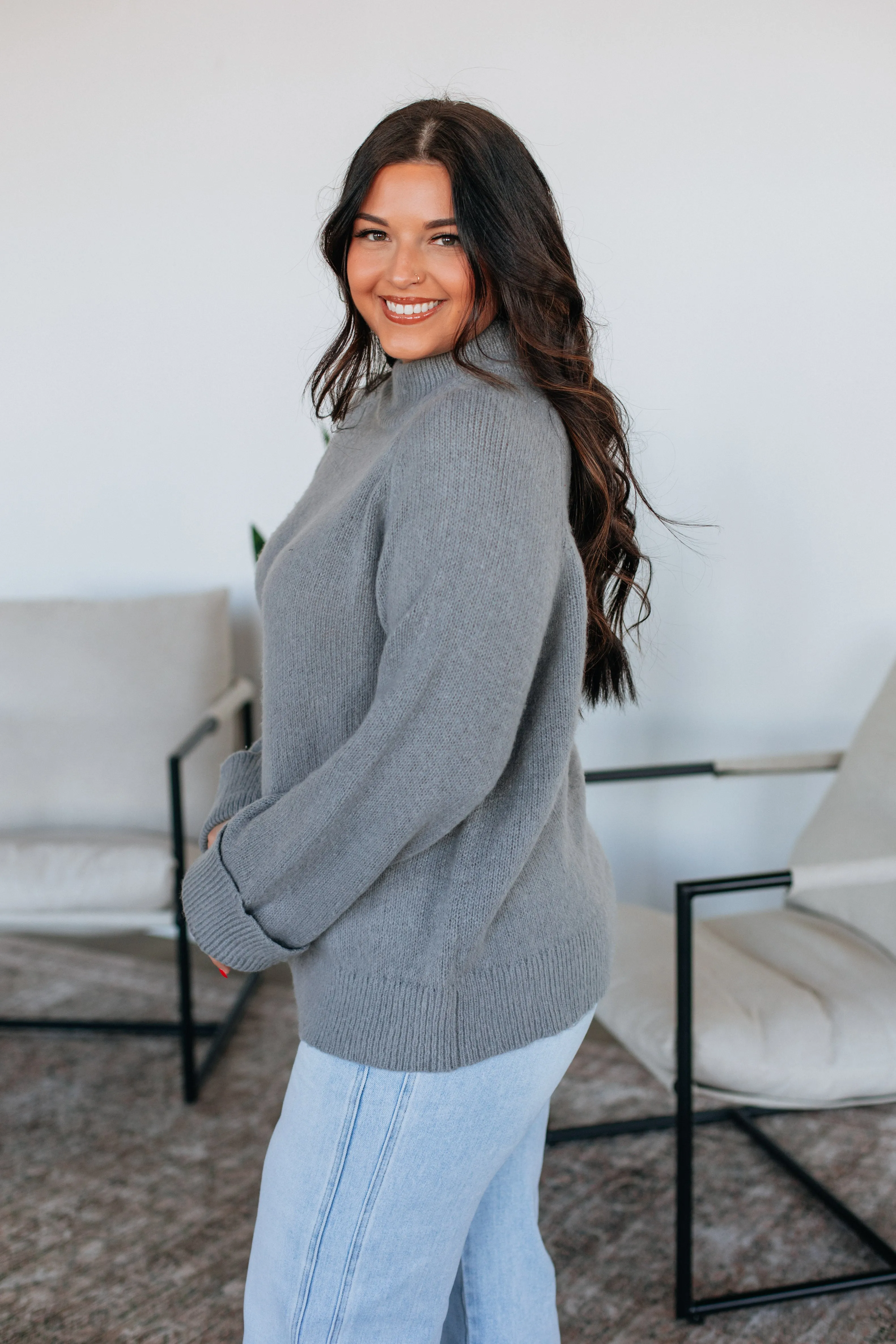 Samson Mock Neck Sweater - Grey sold by Wild Oak Boutique product image thumbnail 4