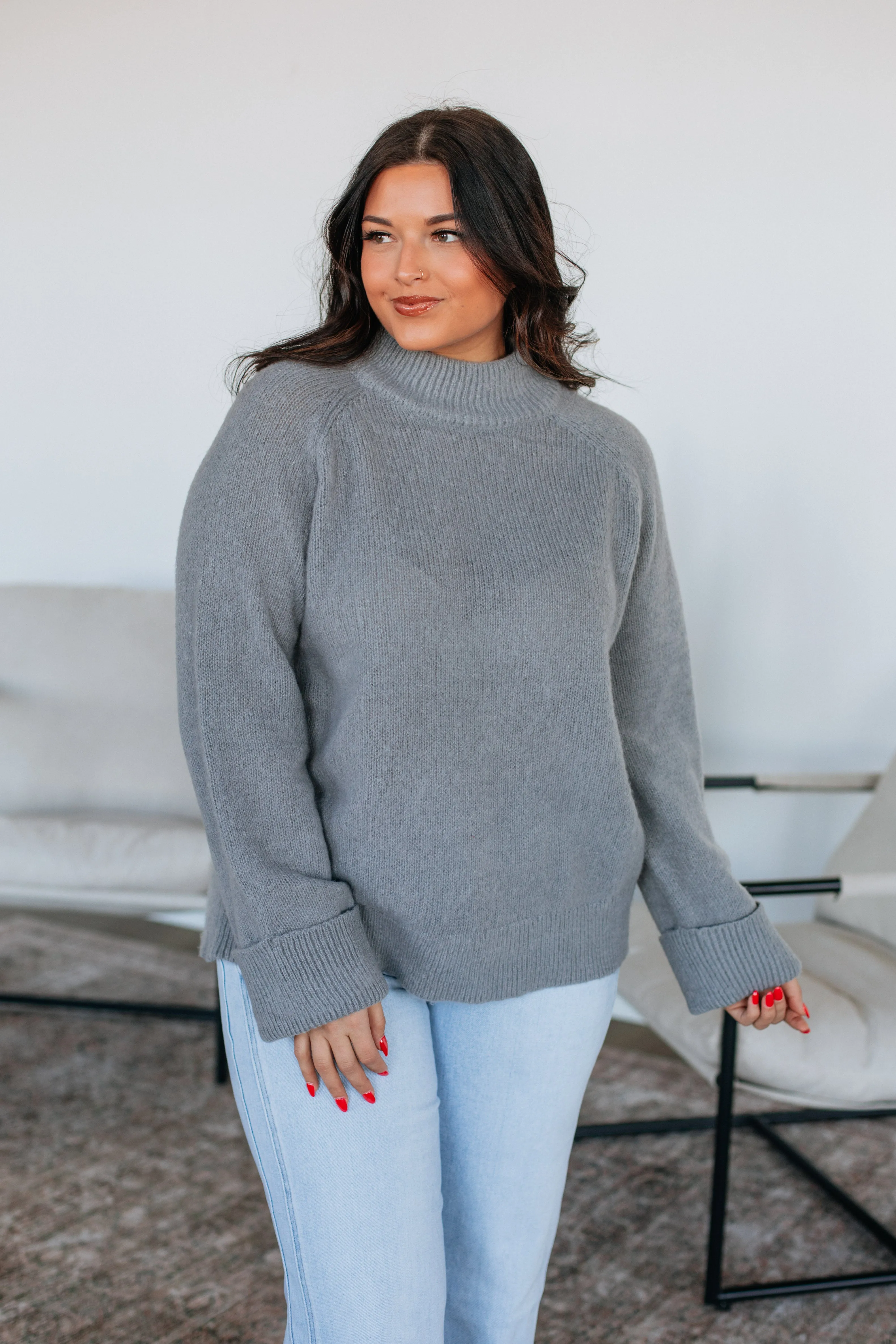 Samson Mock Neck Sweater - Grey sold by Wild Oak Boutique product image thumbnail 3
