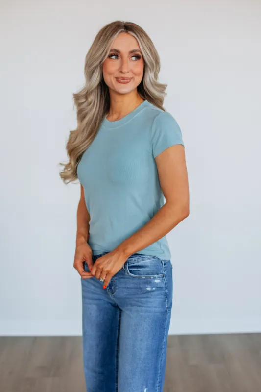 Thorne Ribbed Top - Sky Blue sold by Wild Oak Boutique