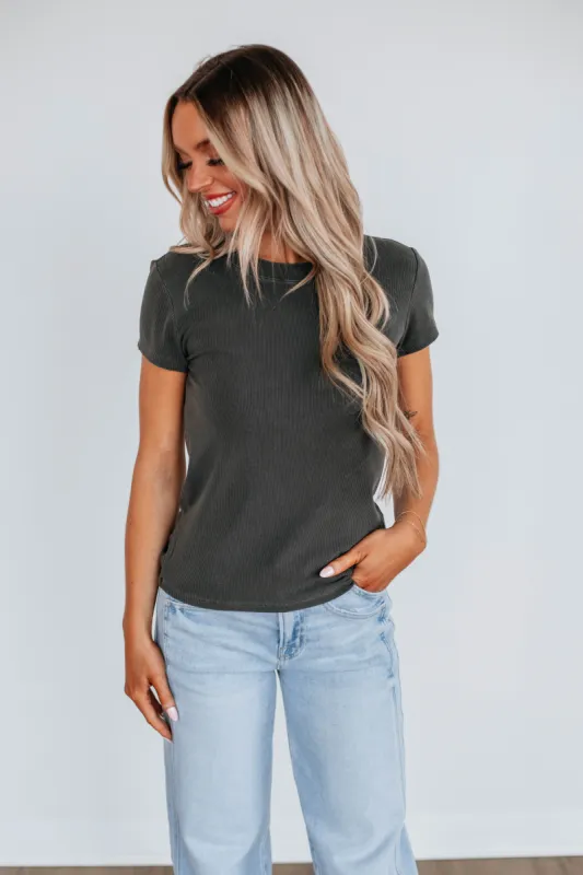Thorne Ribbed Top - Charcoal sold by Wild Oak Boutique