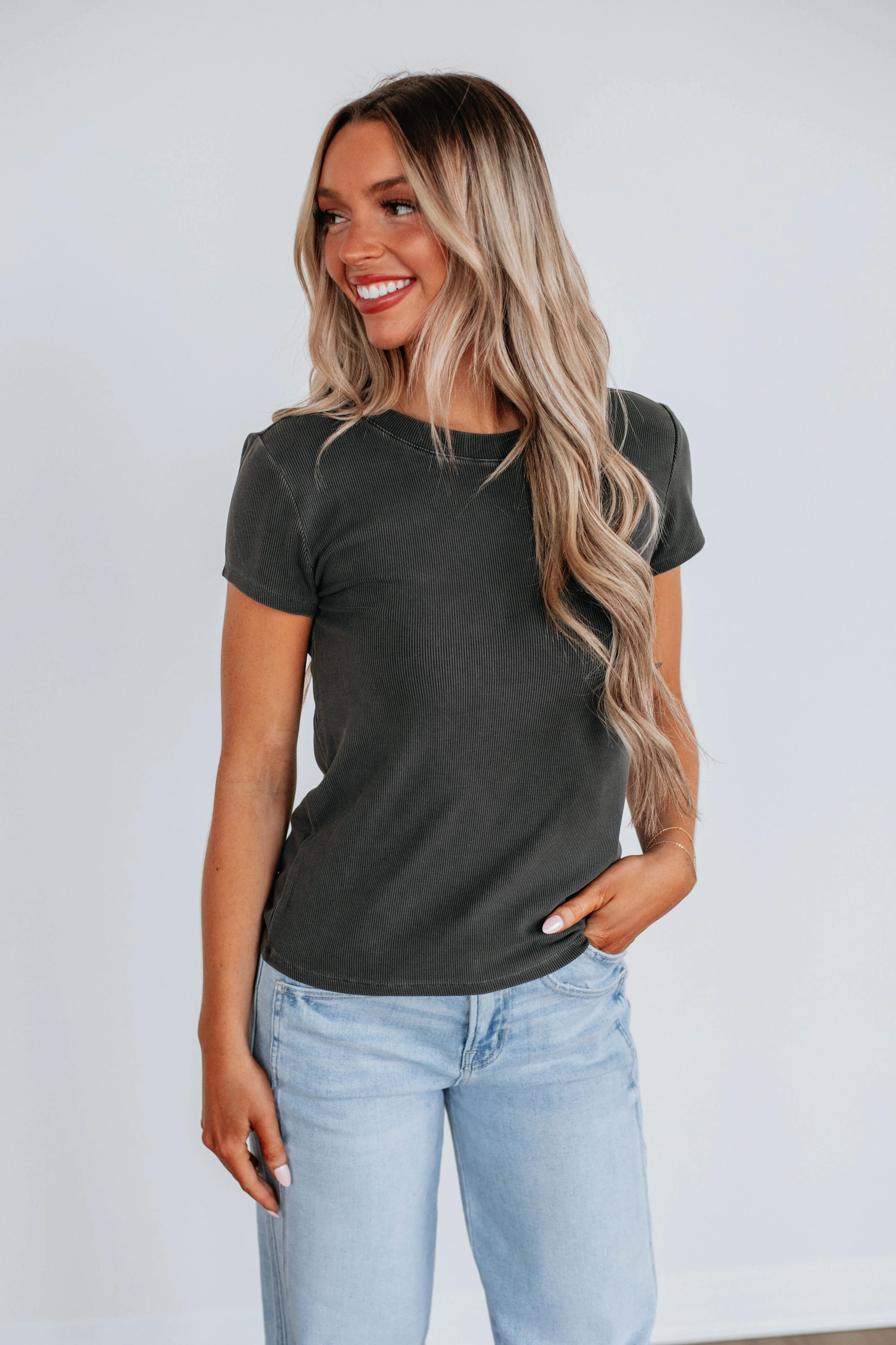 Thorne Ribbed Top - Charcoal sold by Wild Oak Boutique product image thumbnail 4