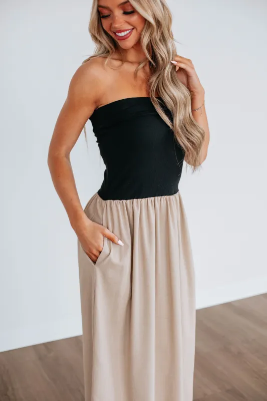 Hit The Resort Contrast Dress - Tan sold by Wild Oak Boutique