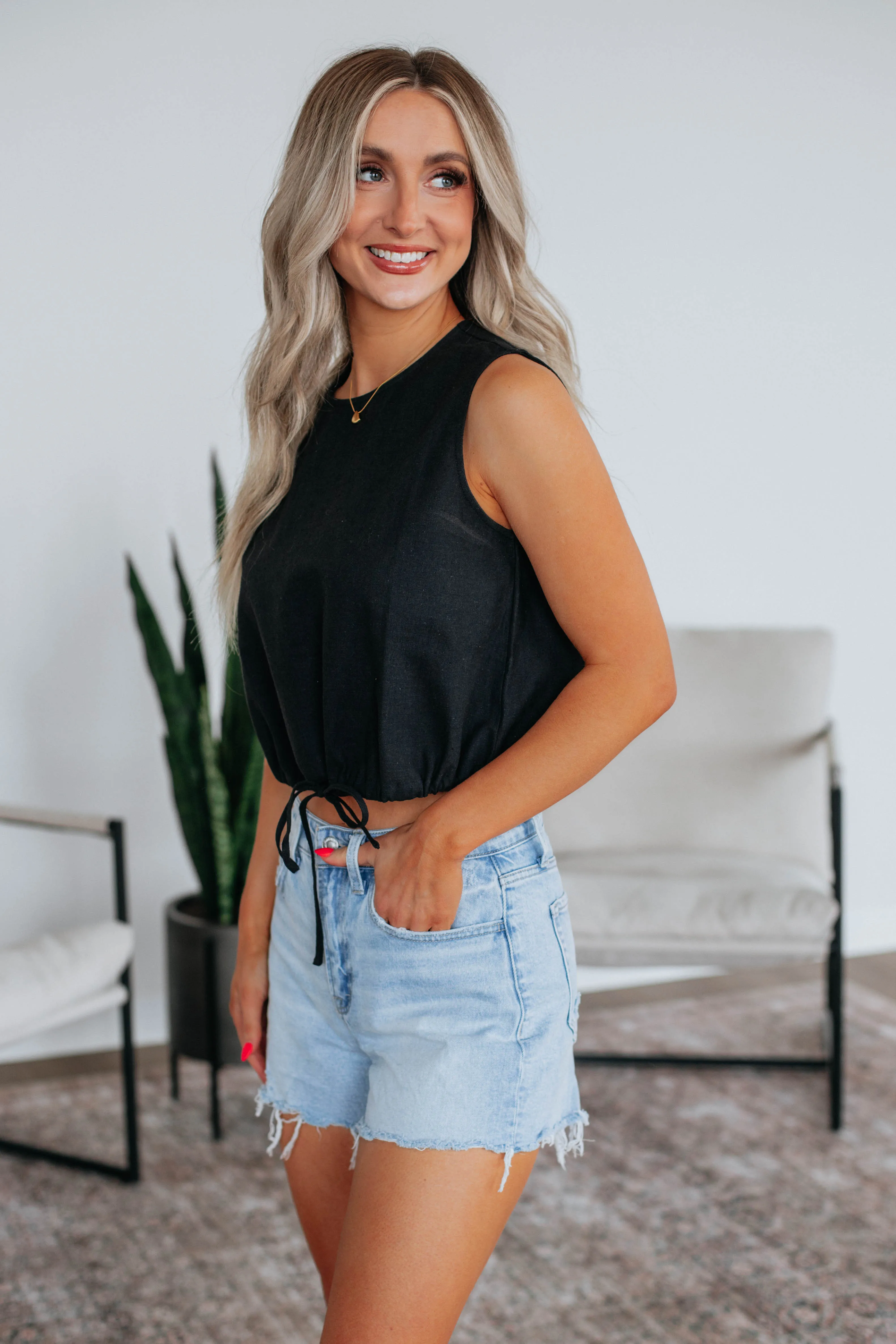 Lara Linen Top - Black sold by Wild Oak Boutique product image thumbnail 3