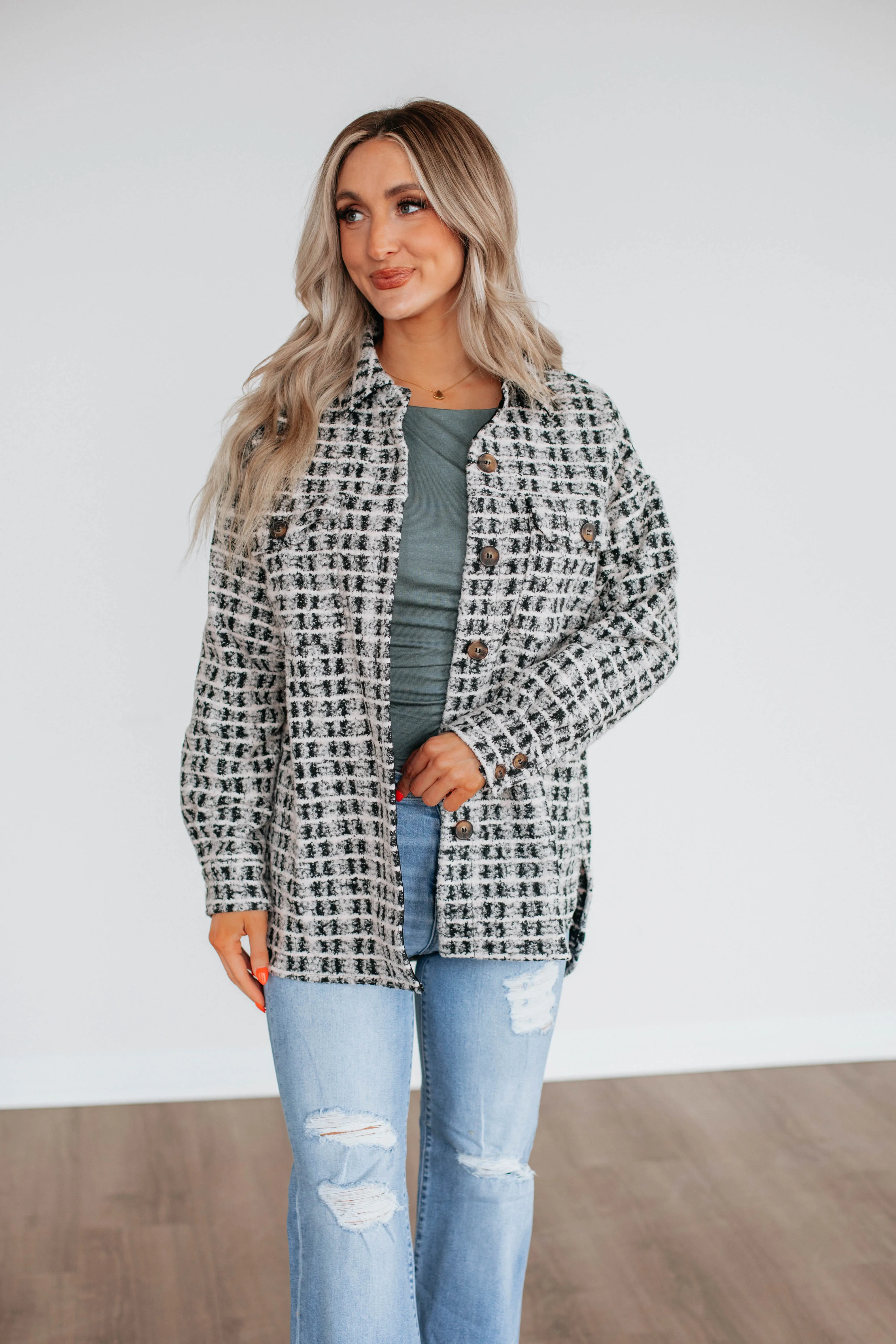 Setting New Standards Shacket - Black Mix sold by Wild Oak Boutique