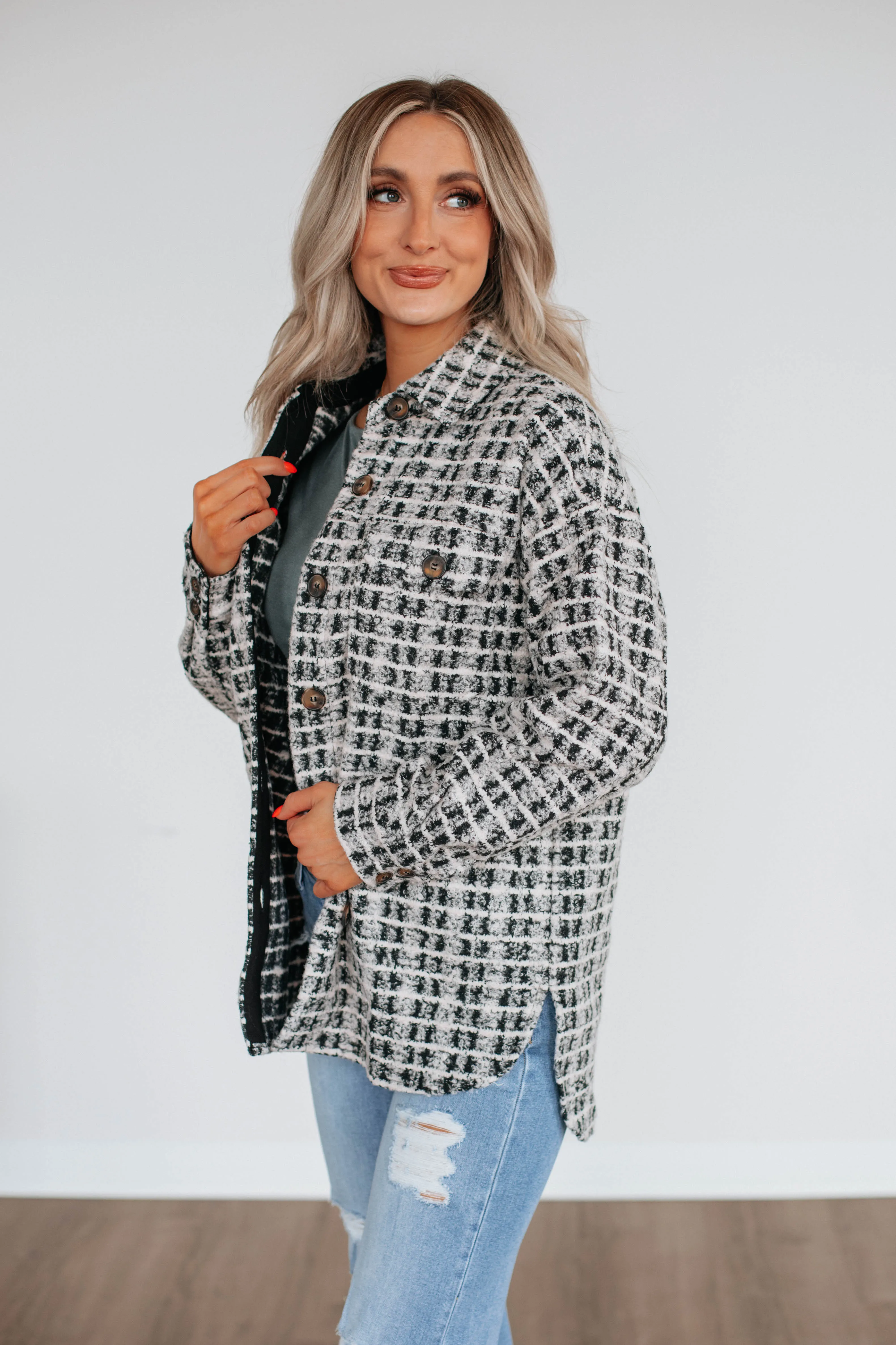Setting New Standards Shacket - Black Mix sold by Wild Oak Boutique product image thumbnail 2