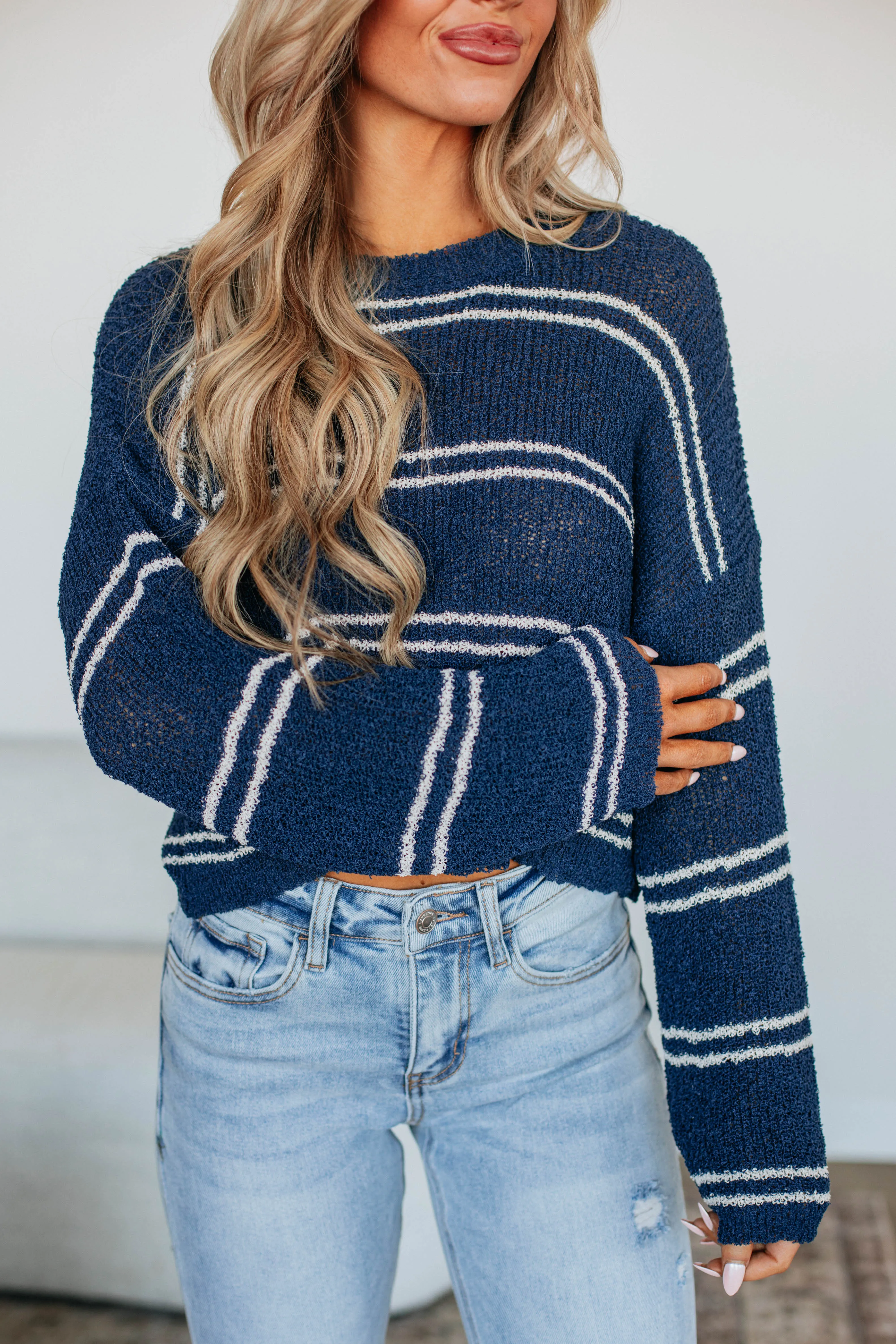 Geralyn Striped Sweater - Navy Mix sold by Wild Oak Boutique product image thumbnail 2