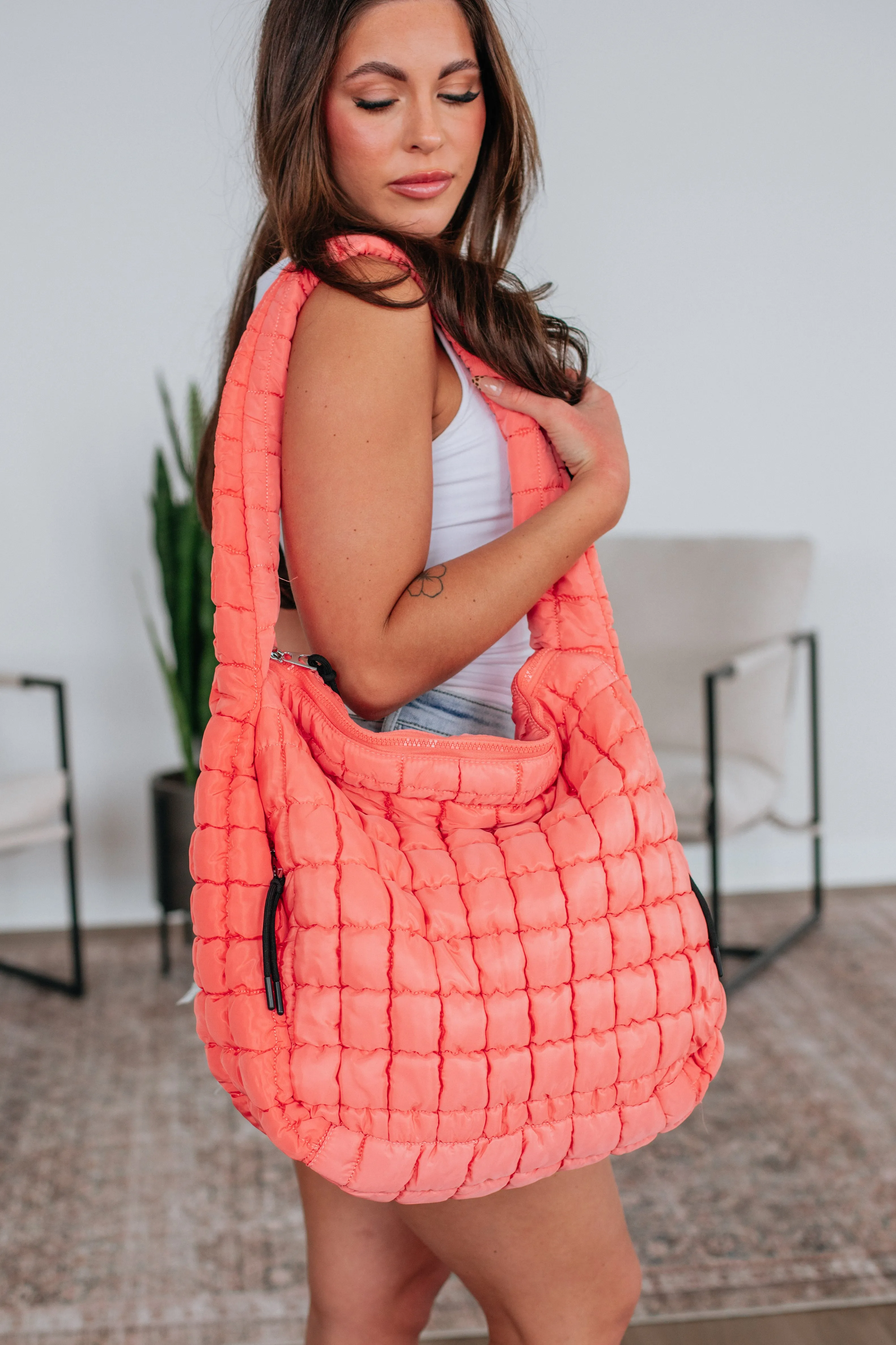 On DND Quilted Bag - Coral sold by Wild Oak Boutique