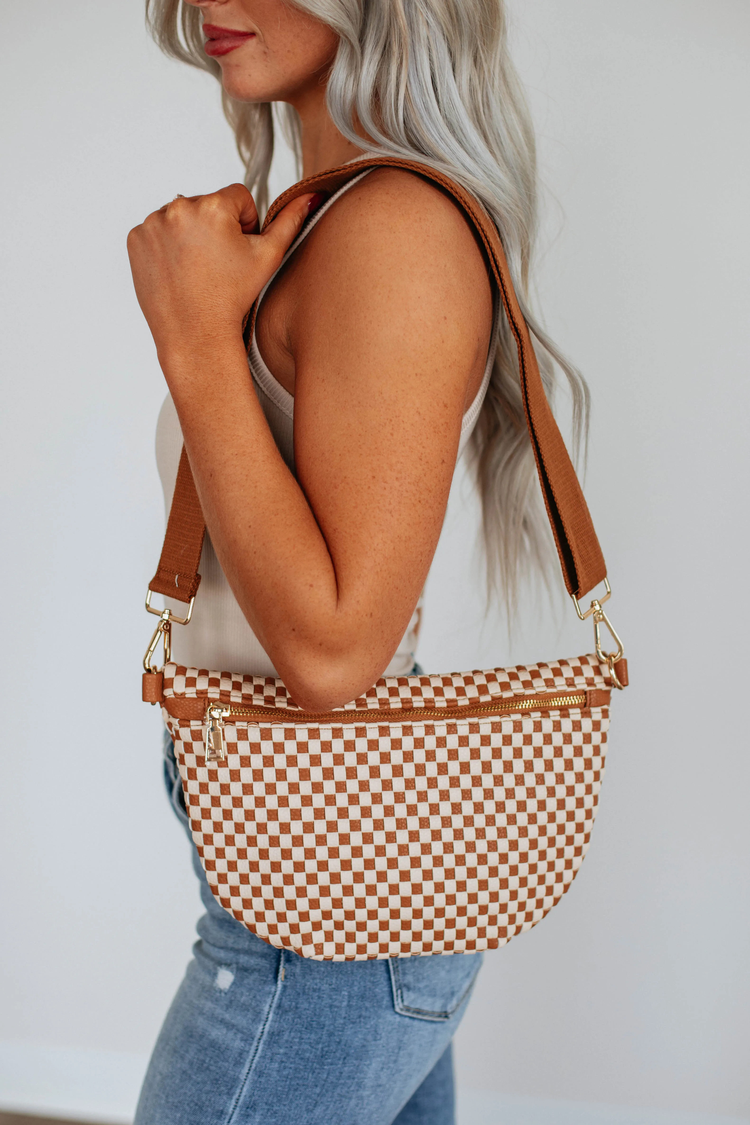 Patsy Checkered Bum Bag - Cognac sold by Wild Oak Boutique