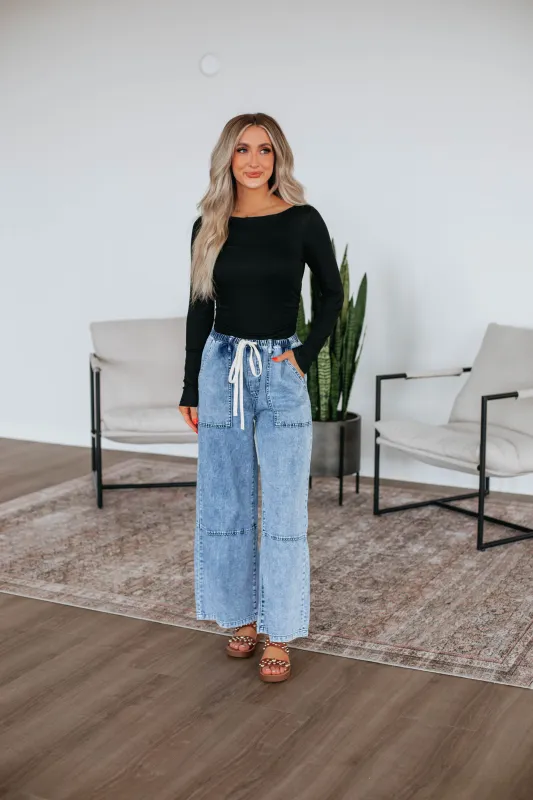 Twila Wide Leg Pants - Medium Wash sold by Wild Oak Boutique