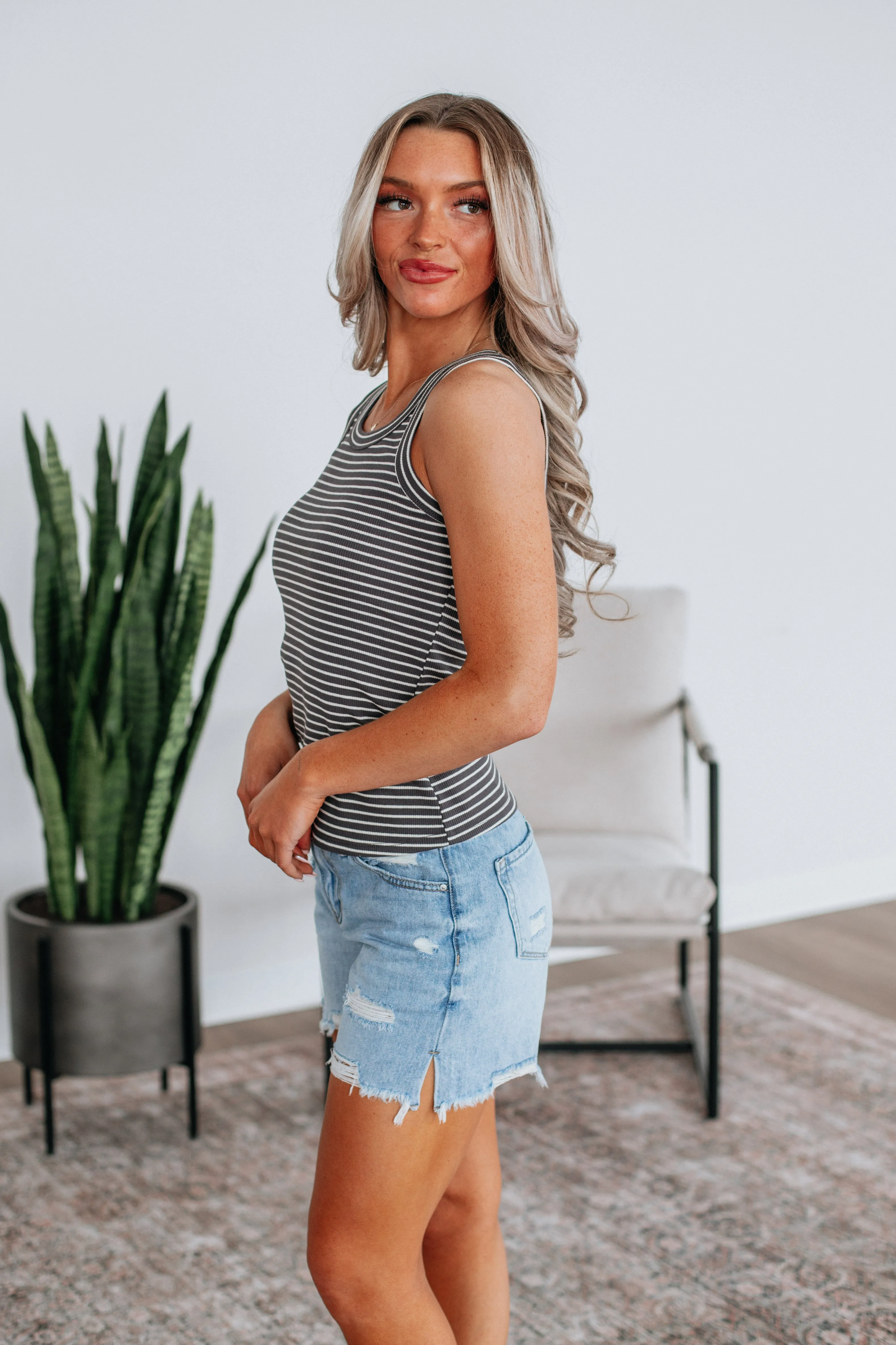 Chaylie Striped Tank - Charcoal Mix sold by Wild Oak Boutique product image thumbnail 2
