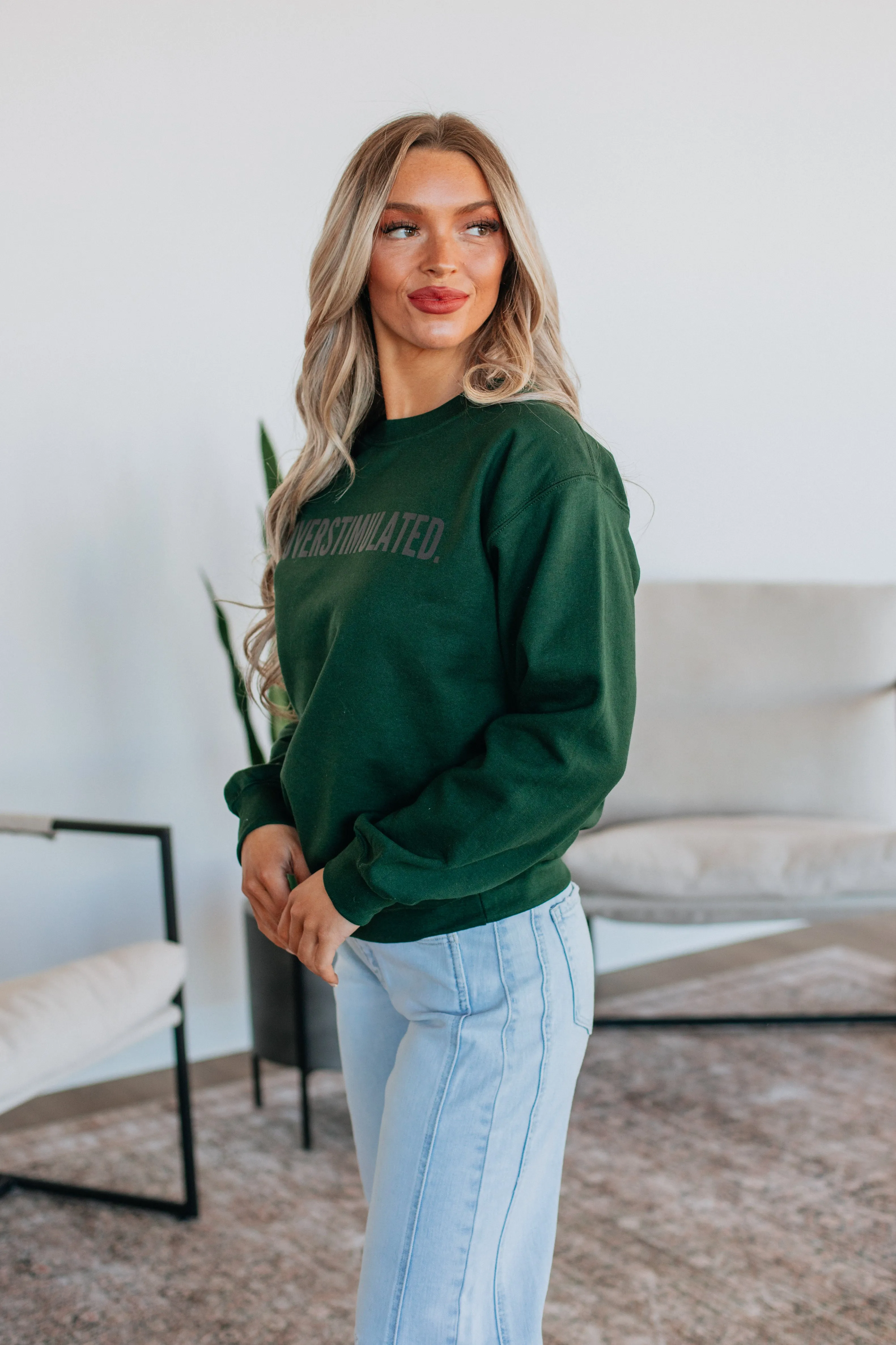Overstimulated Crewneck - Hunter Green sold by Wild Oak Boutique product image thumbnail 2