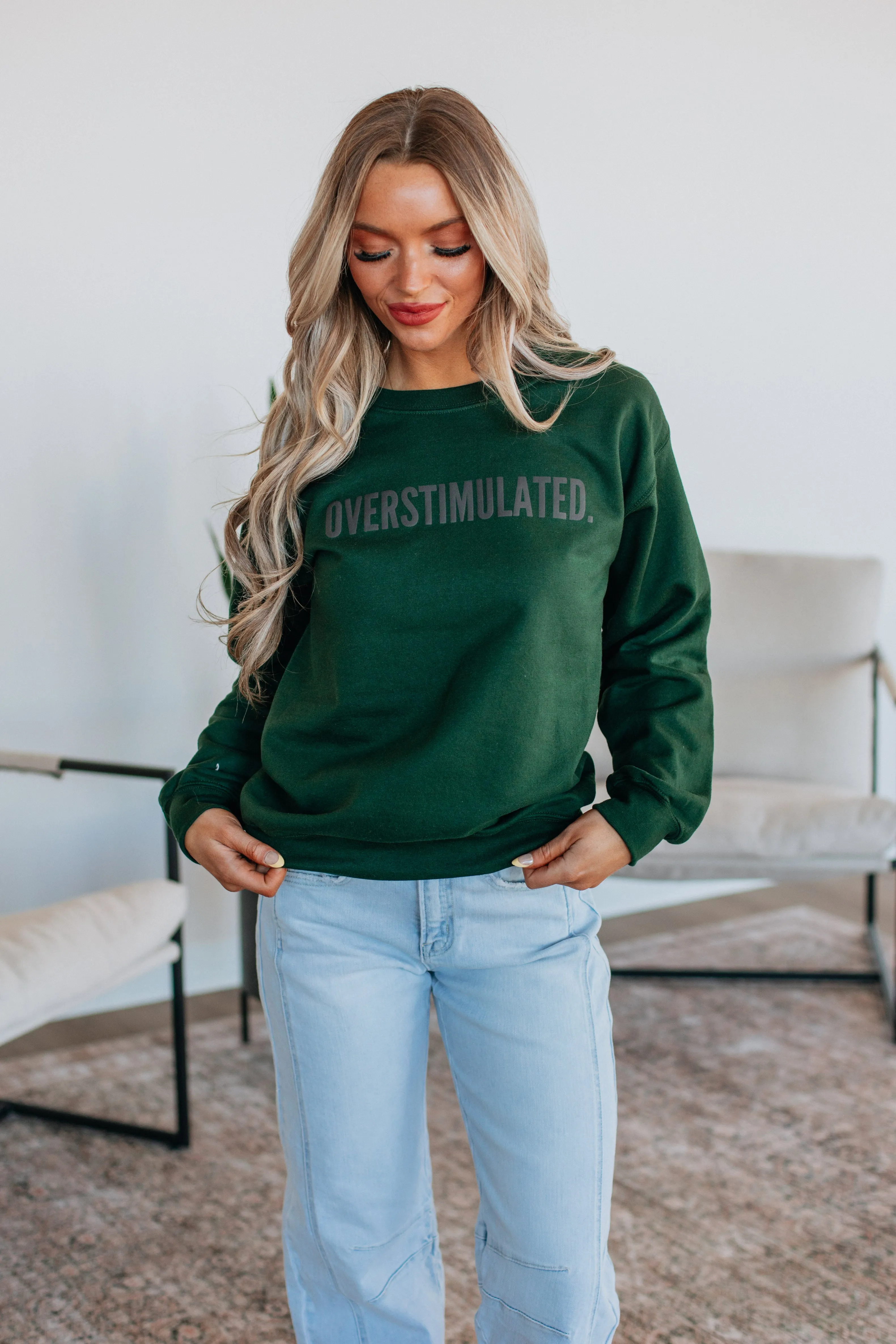 Overstimulated Crewneck - Hunter Green sold by Wild Oak Boutique product image thumbnail 4