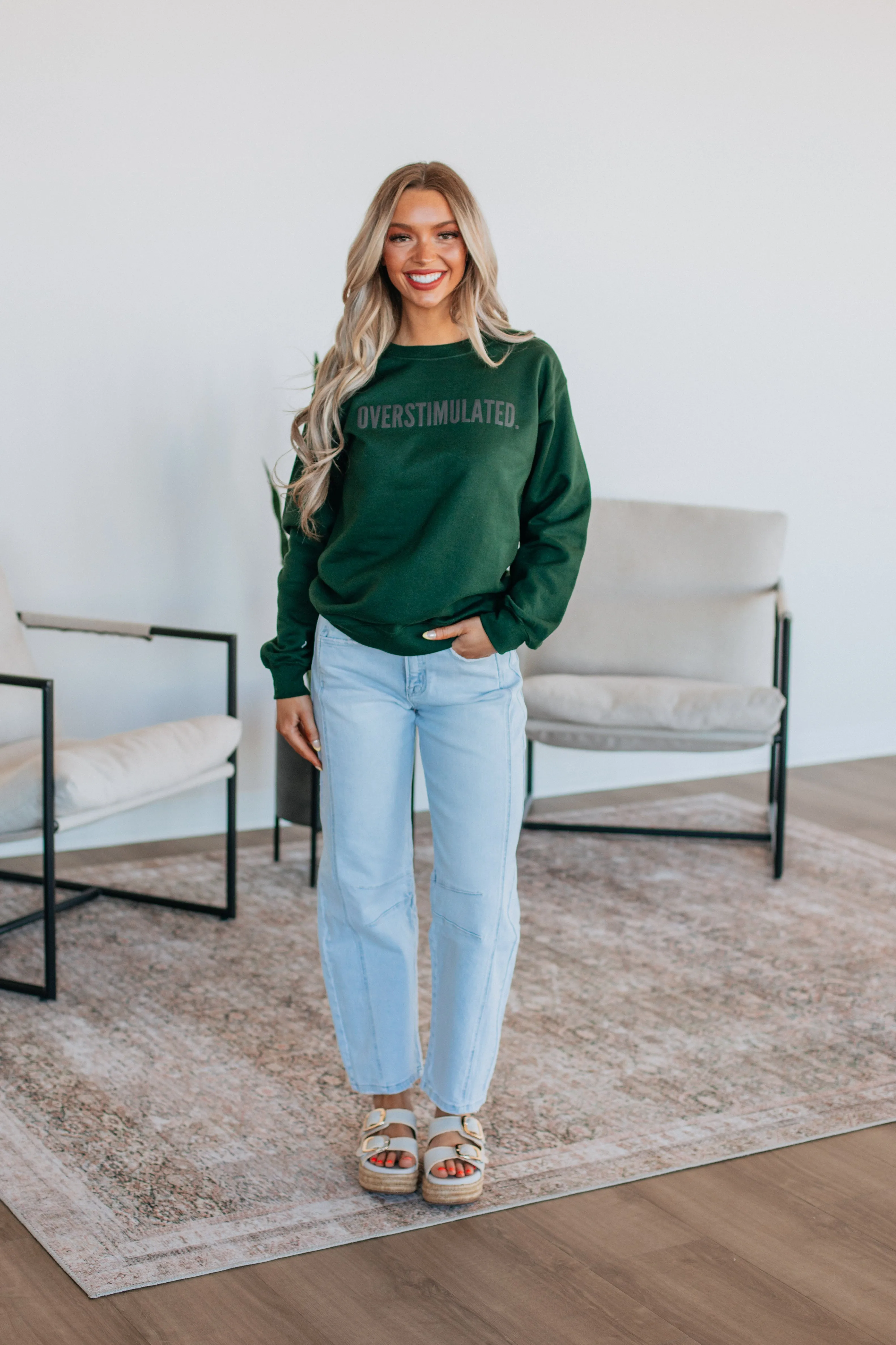 Overstimulated Crewneck - Hunter Green sold by Wild Oak Boutique product image thumbnail 3