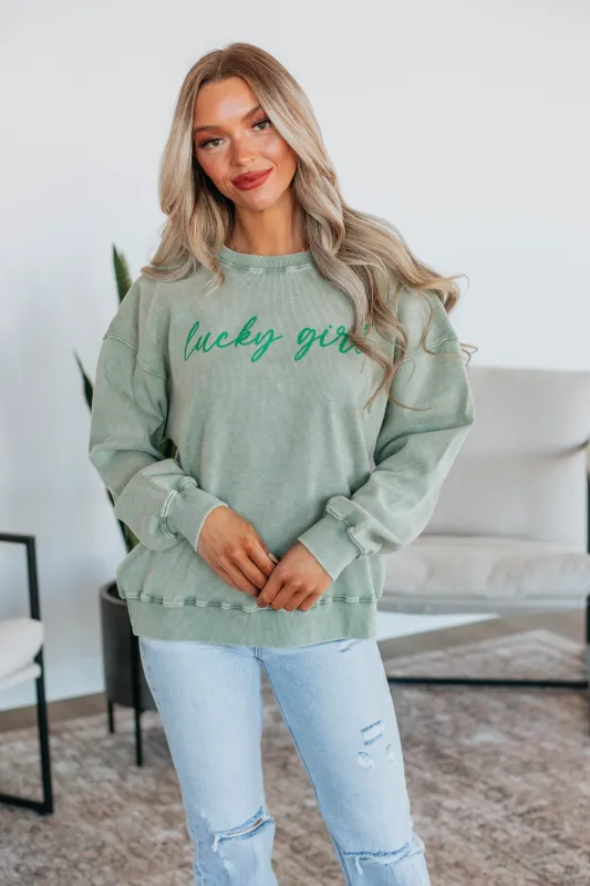 Lucky Girl Corded Sweatshirt sold by Wild Oak Boutique