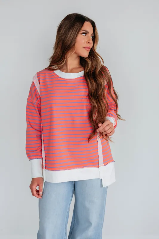 Luna Striped Top - Coral Mix sold by Wild Oak Boutique