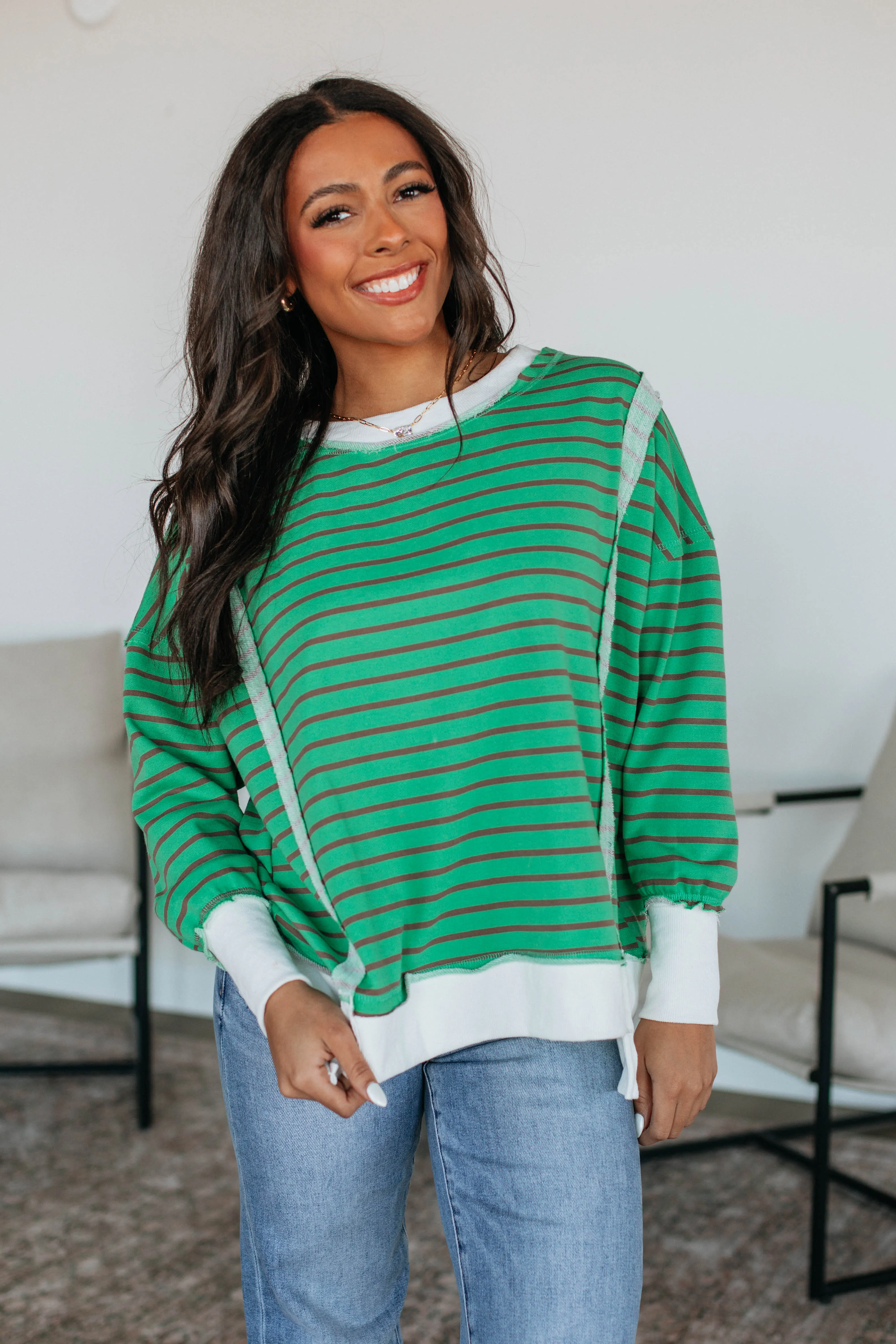 Luna Striped Top - Kelly Green Mix sold by Wild Oak Boutique product image thumbnail 3