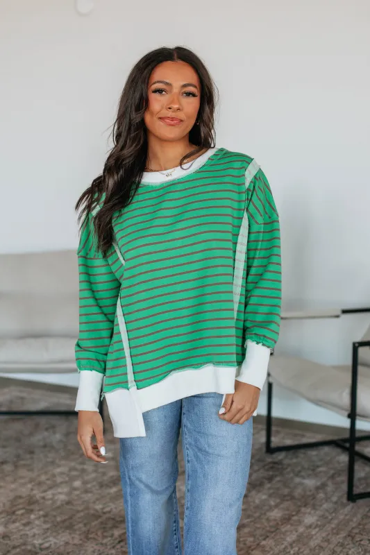 Luna Striped Top - Kelly Green Mix sold by Wild Oak Boutique