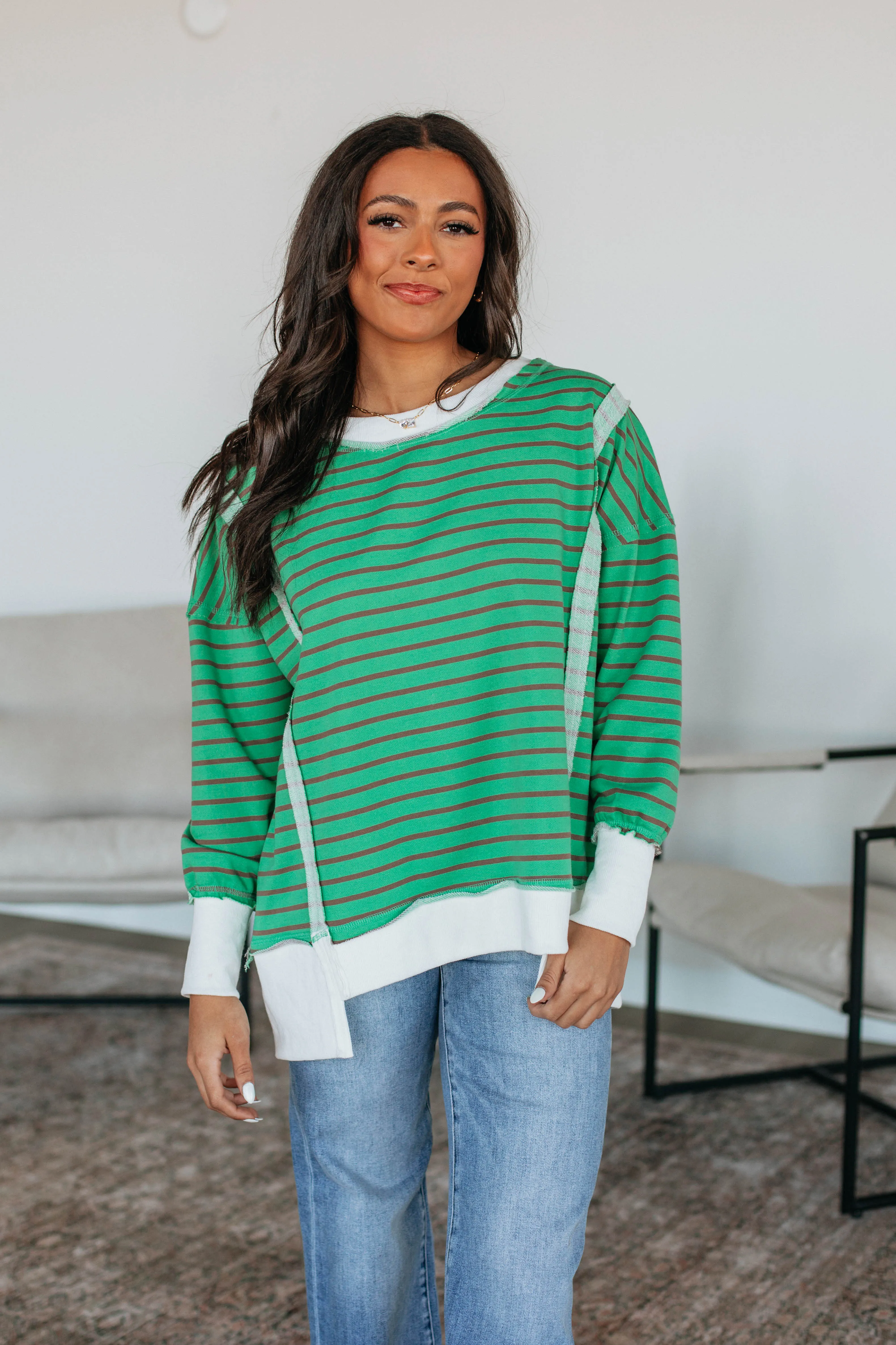 Luna Striped Top - Kelly Green Mix sold by Wild Oak Boutique