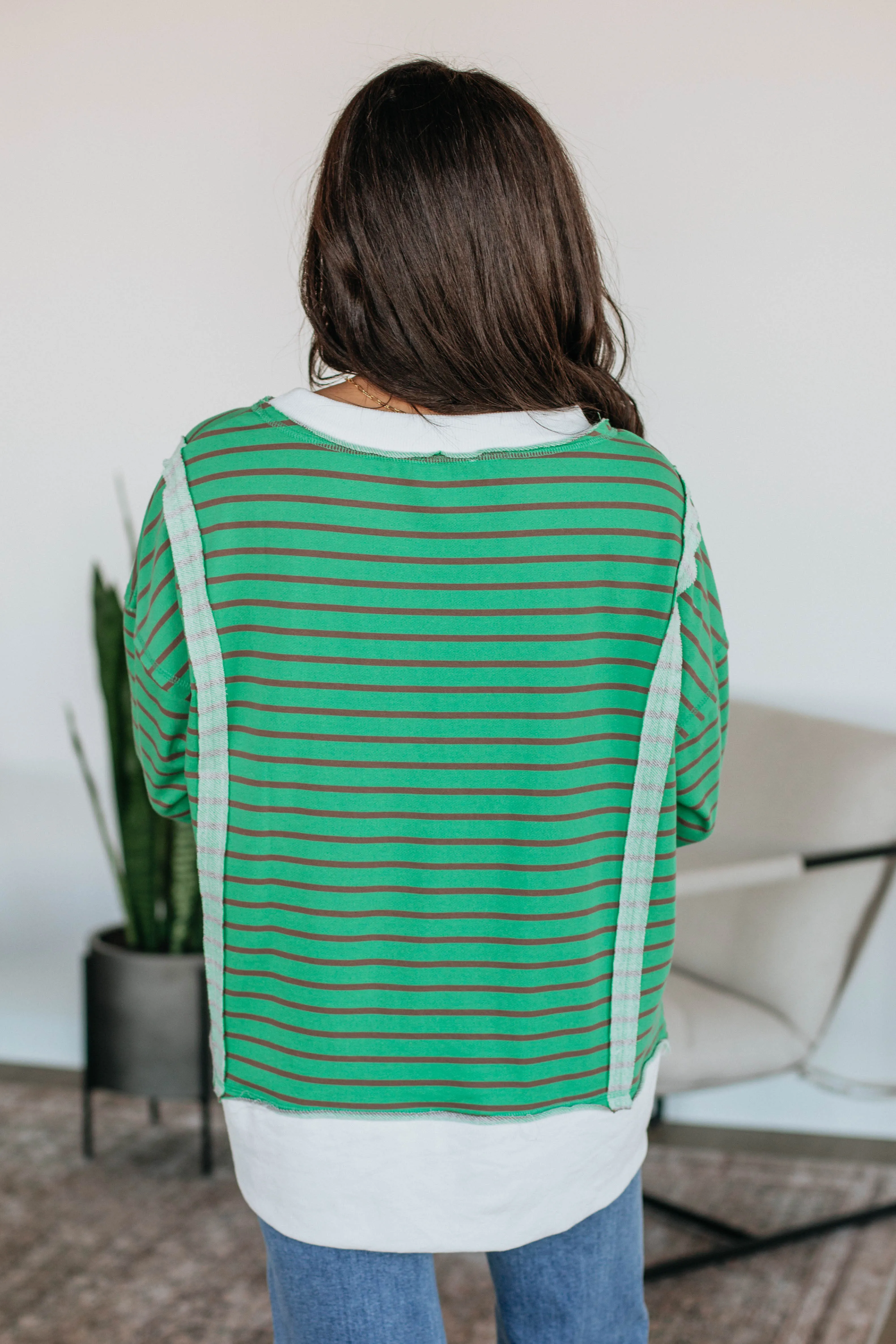 Luna Striped Top - Kelly Green Mix sold by Wild Oak Boutique product image thumbnail 5