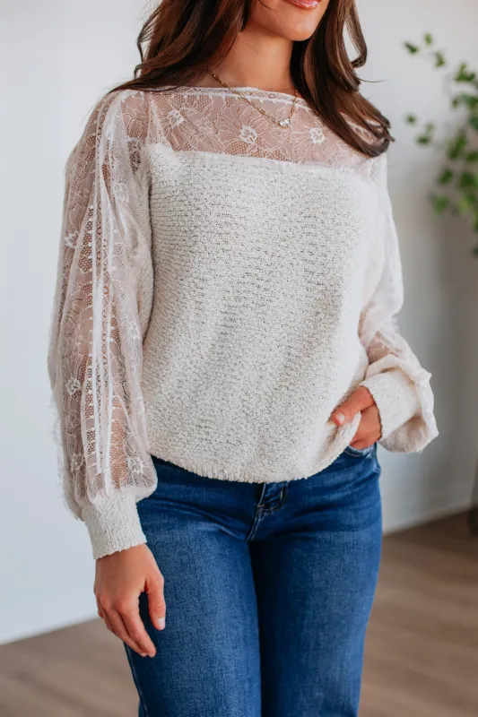 Eilish Lace Sweater - Ecru sold by Wild Oak Boutique