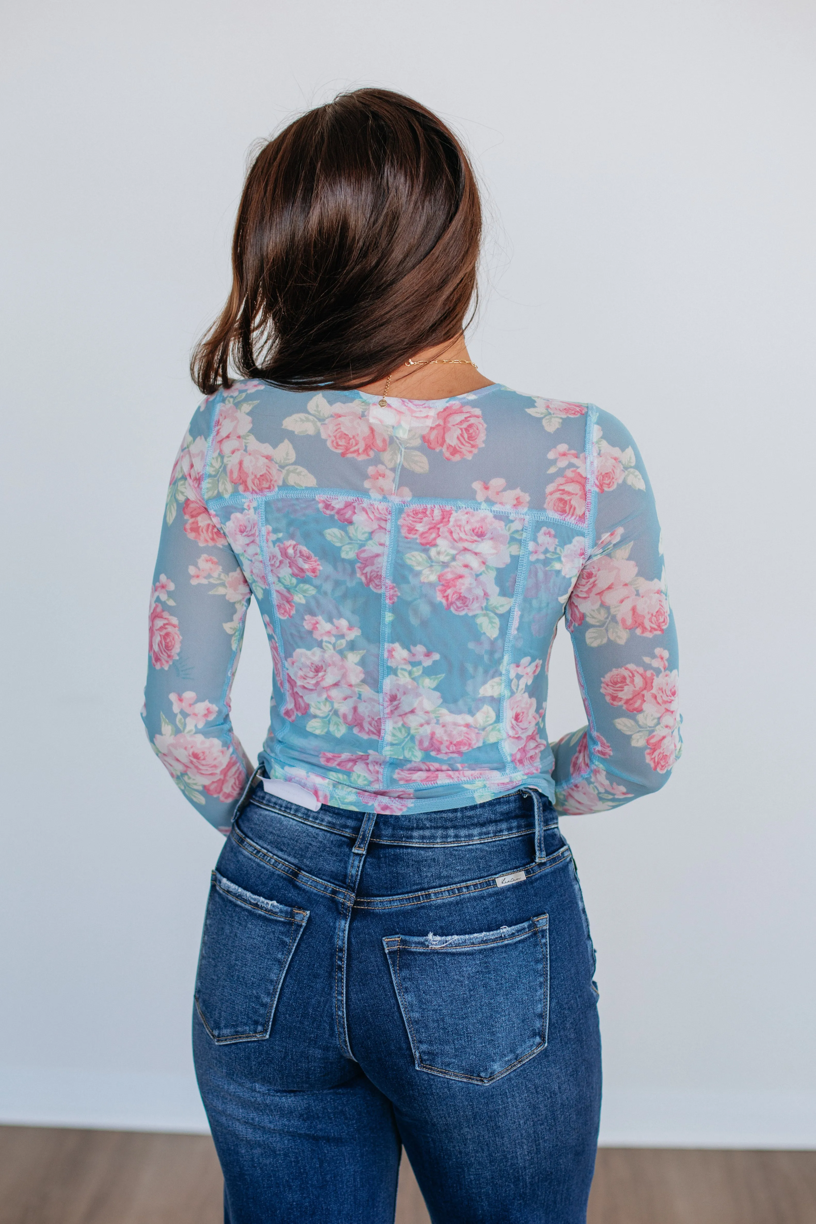Lana Floral Mesh Top - Sky Blue Mix sold by Wild Oak Boutique product image thumbnail 5