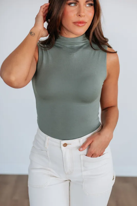 Skyler Mock Neck Bodysuit - Dusty Sage sold by Wild Oak Boutique