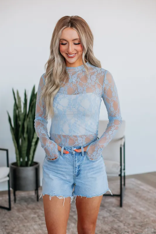 Lizabeth Lace Top - Sky Blue sold by Wild Oak Boutique