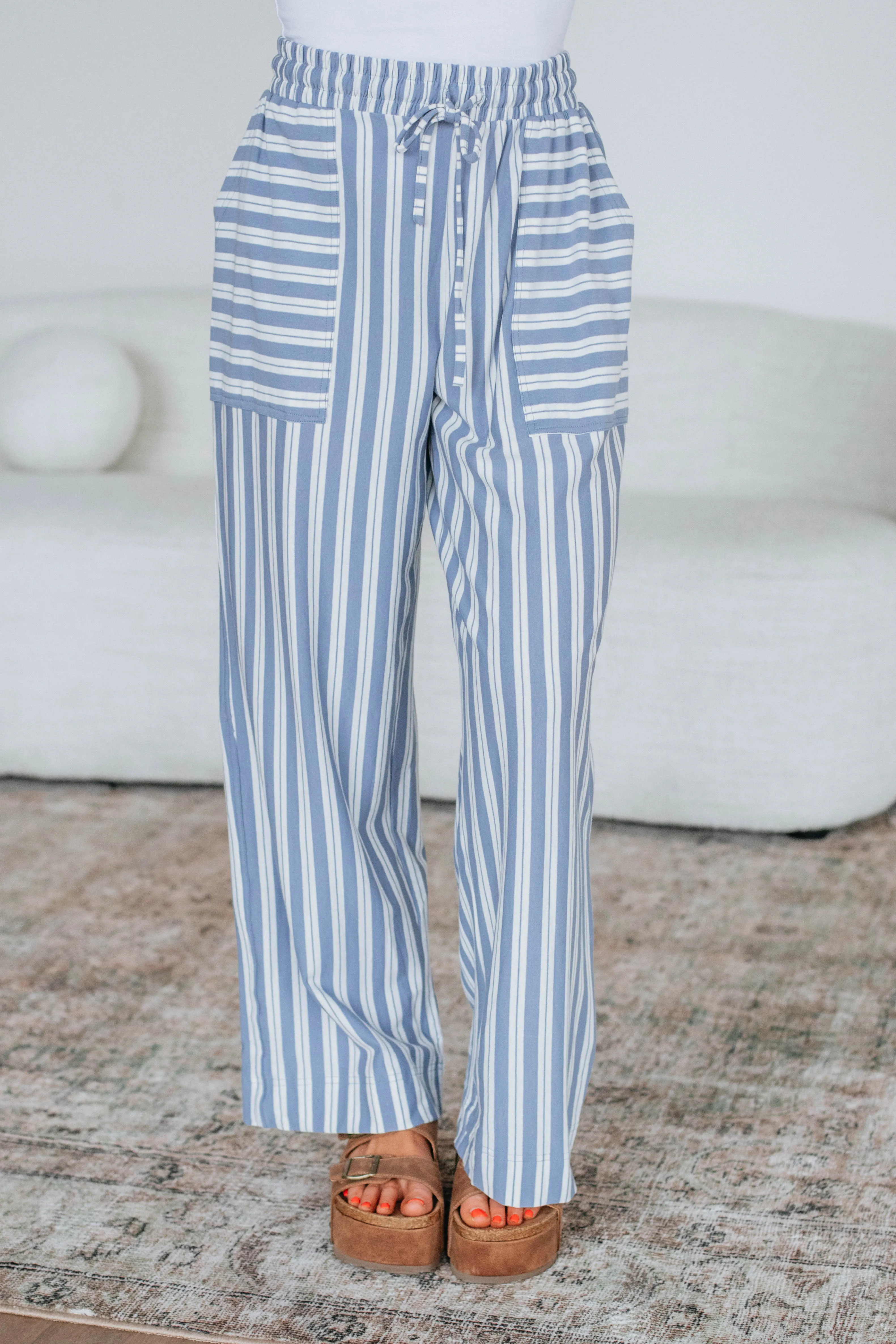 Shannon Striped Pants - Chambray Mix sold by Wild Oak Boutique