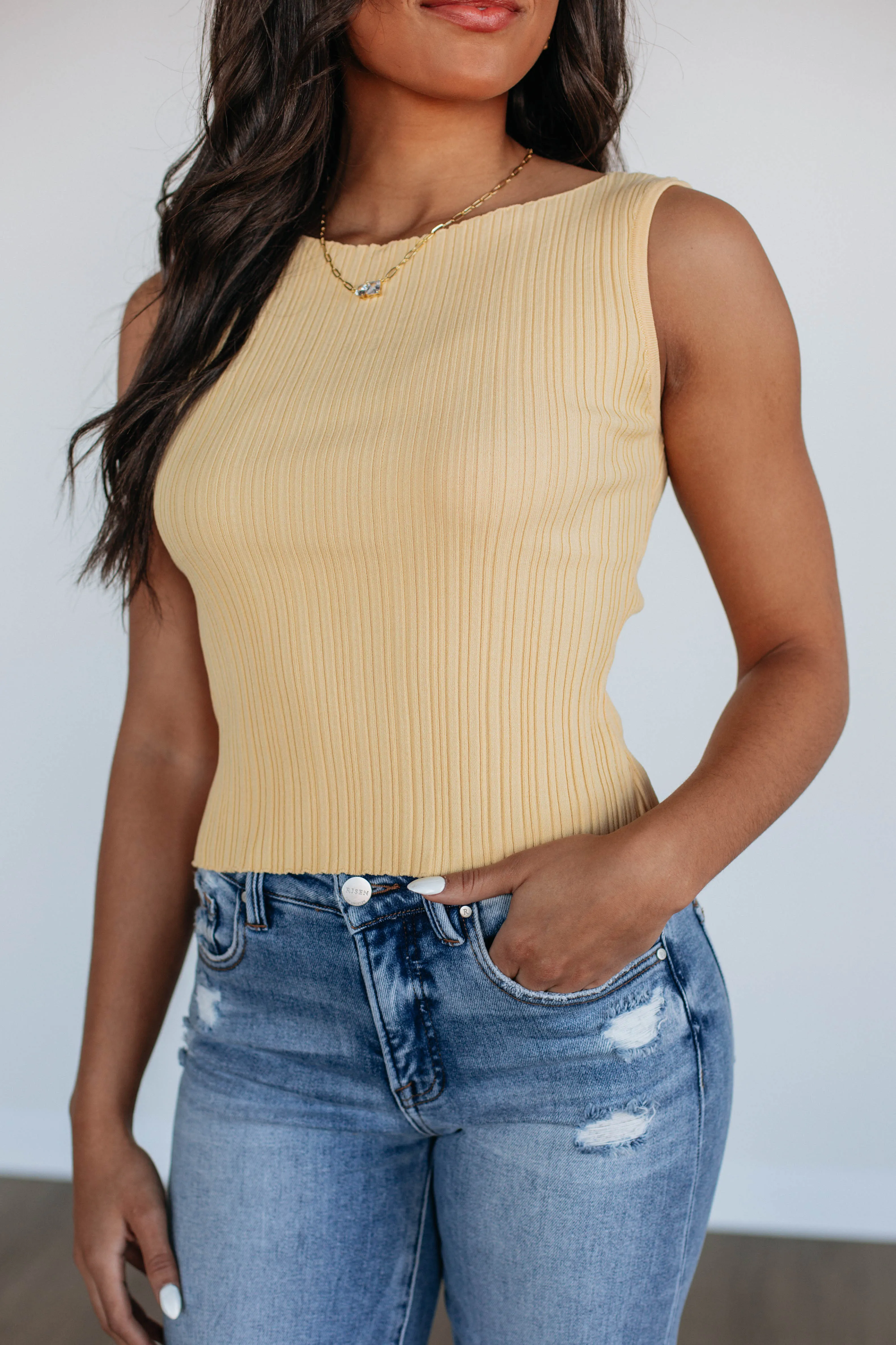 Missie Ribbed Tank - Butter Yellow sold by Wild Oak Boutique product image thumbnail 2