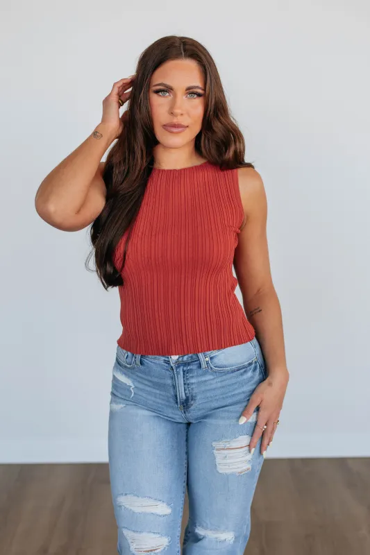 Missie Ribbed Tank - Brick sold by Wild Oak Boutique