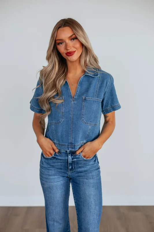 Siyana Denim Top sold by Wild Oak Boutique