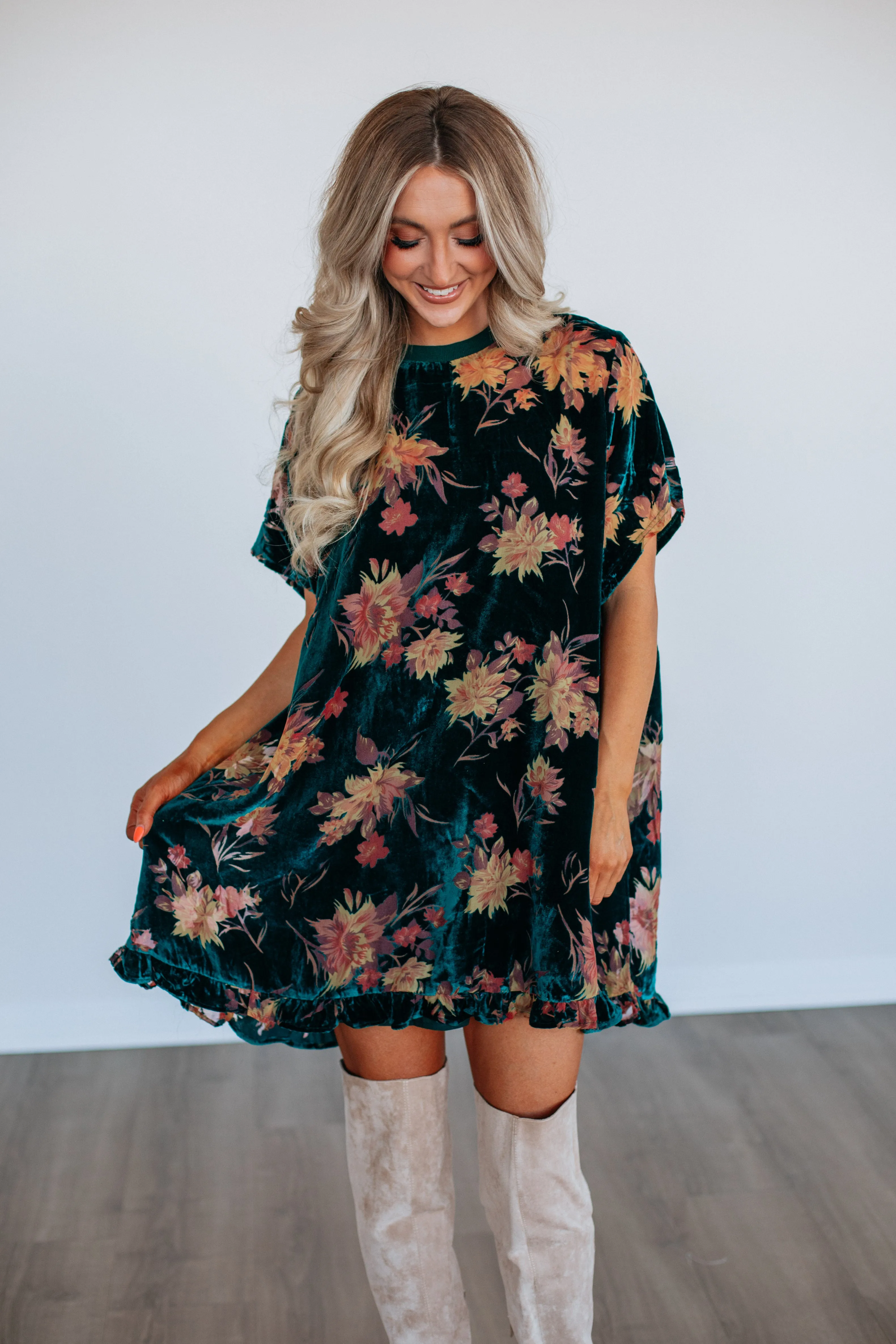 Vanita Floral Velvet Dress sold by Wild Oak Boutique