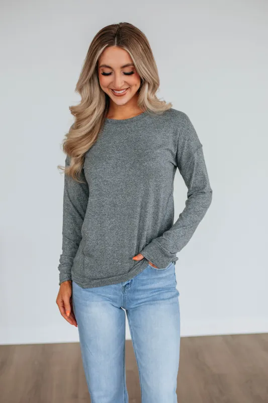Laura Long Sleeve Top - Heather Grey sold by Wild Oak Boutique
