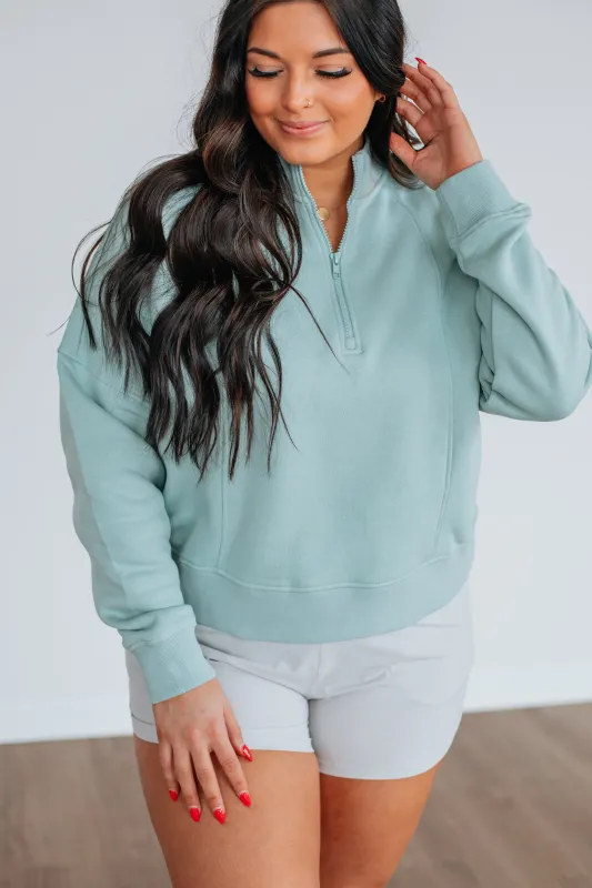 Ellie Half-Zip Pullover - Ice Blue sold by Wild Oak Boutique