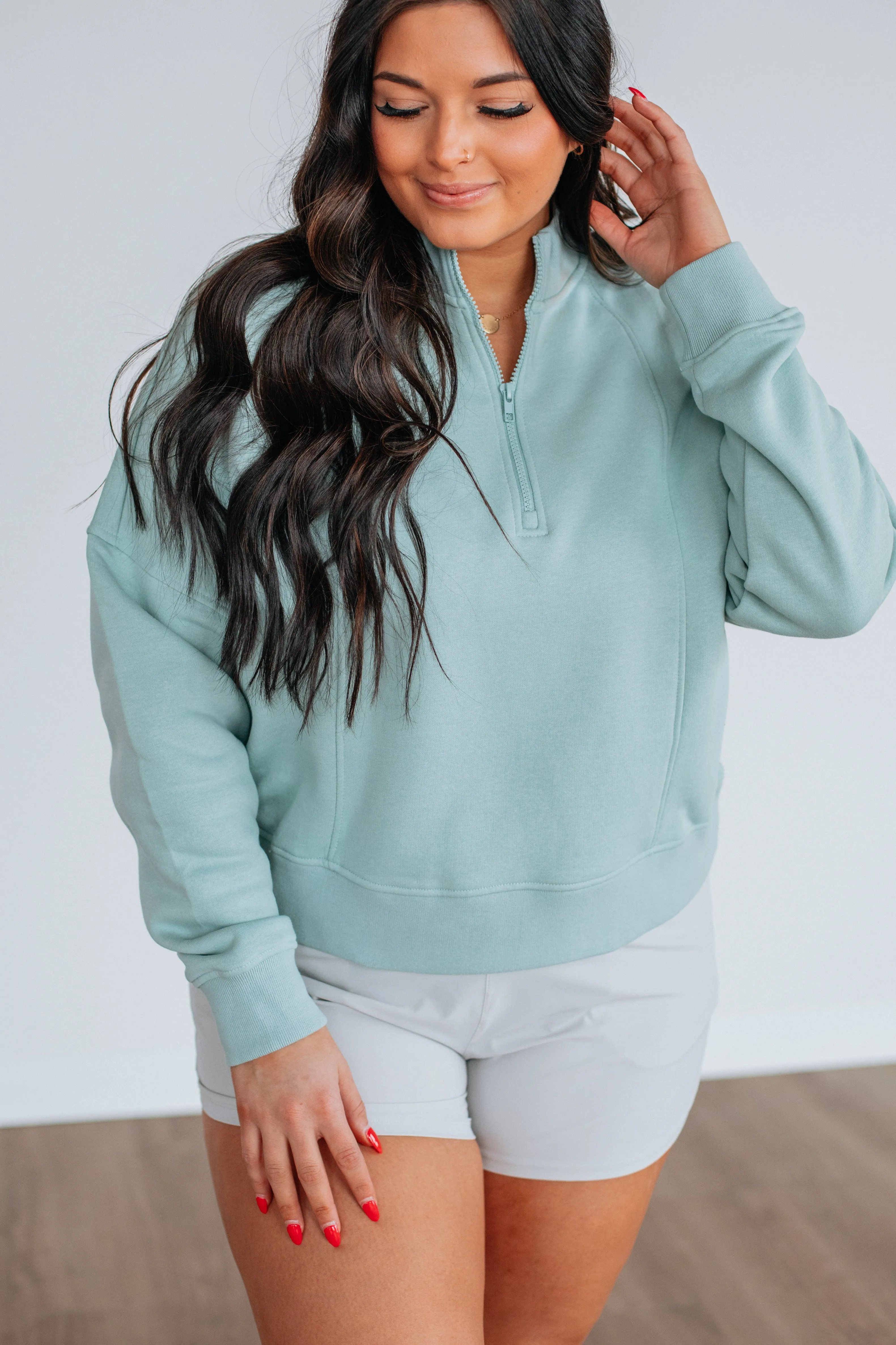 Ellie Half-Zip Pullover - Ice Blue sold by Wild Oak Boutique