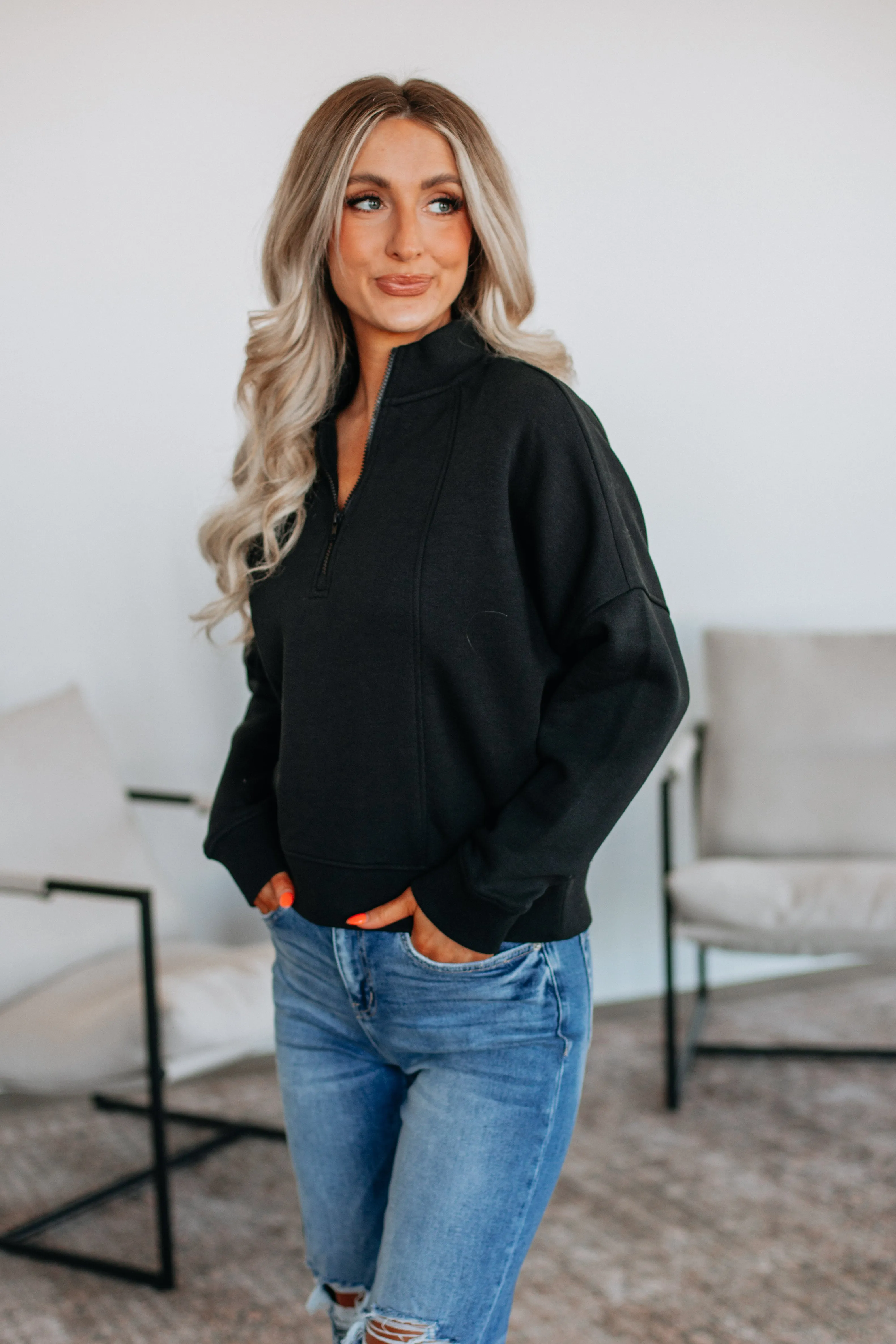 Ellie Half-Zip Pullover - Black sold by Wild Oak Boutique product image thumbnail 4