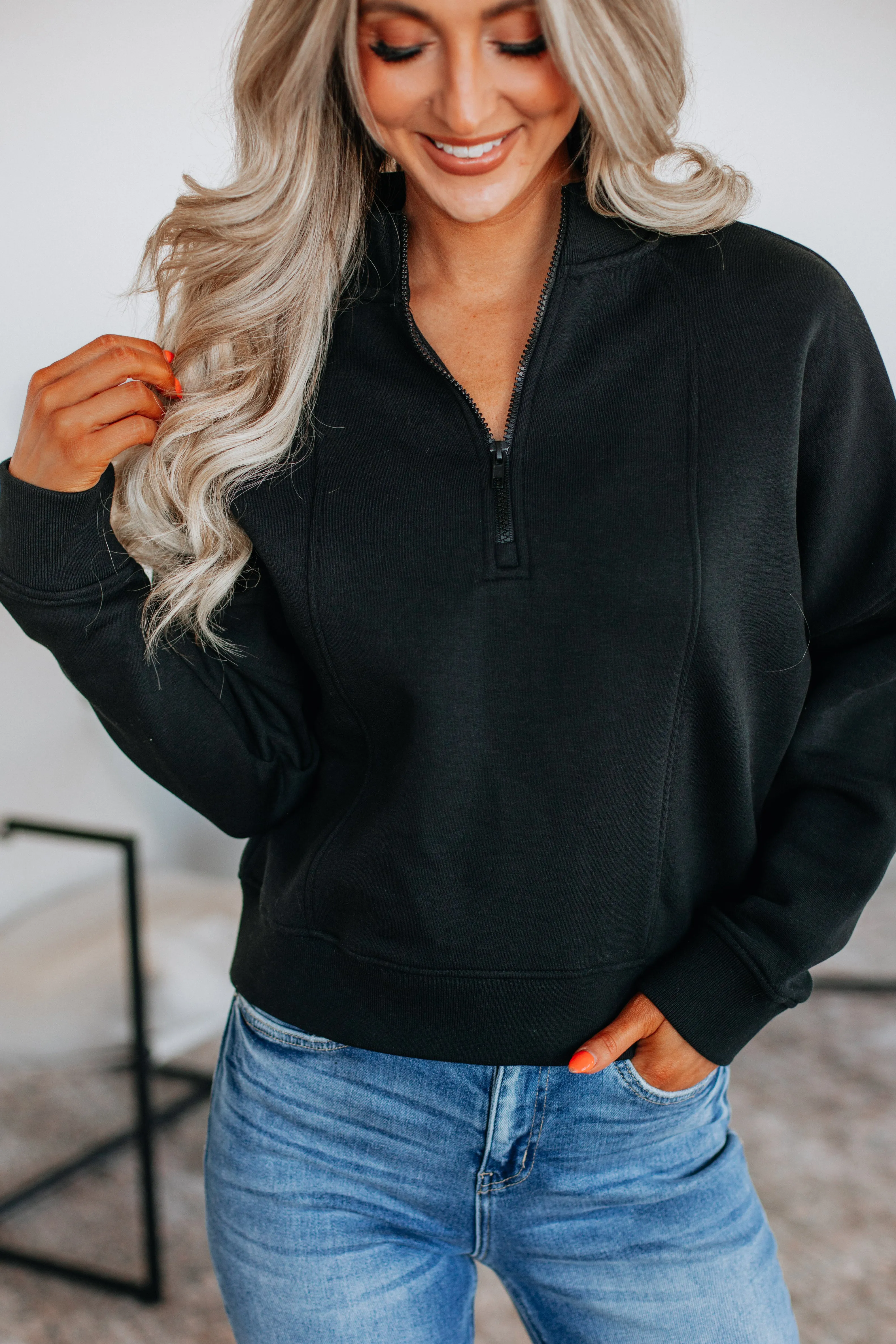 Ellie Half-Zip Pullover - Black sold by Wild Oak Boutique
