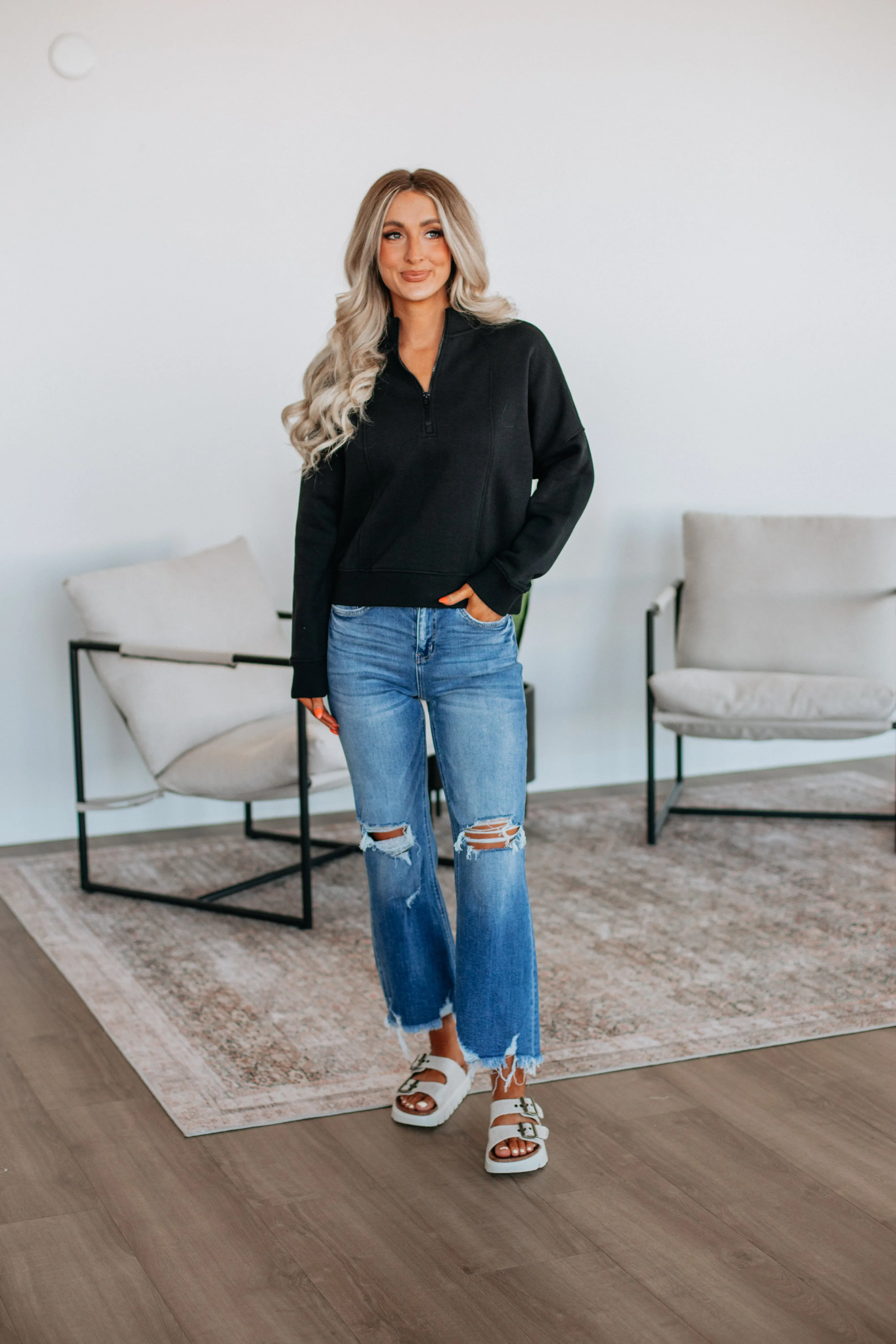 Ellie Half-Zip Pullover - Black sold by Wild Oak Boutique product image thumbnail 3