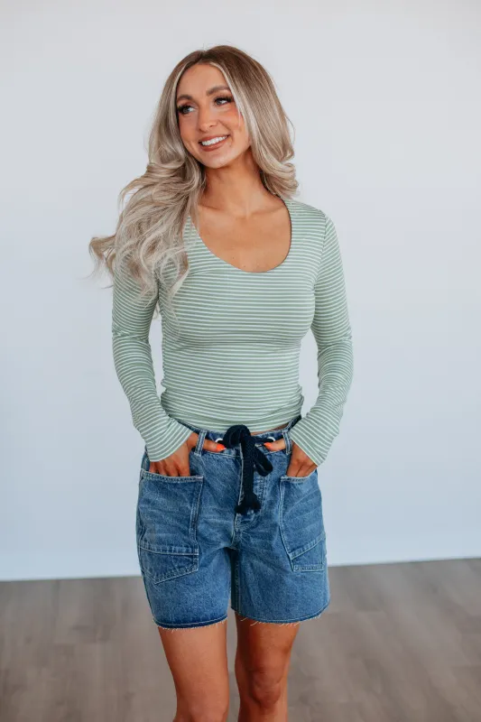 Khalia Striped Top - Matcha Mix sold by Wild Oak Boutique