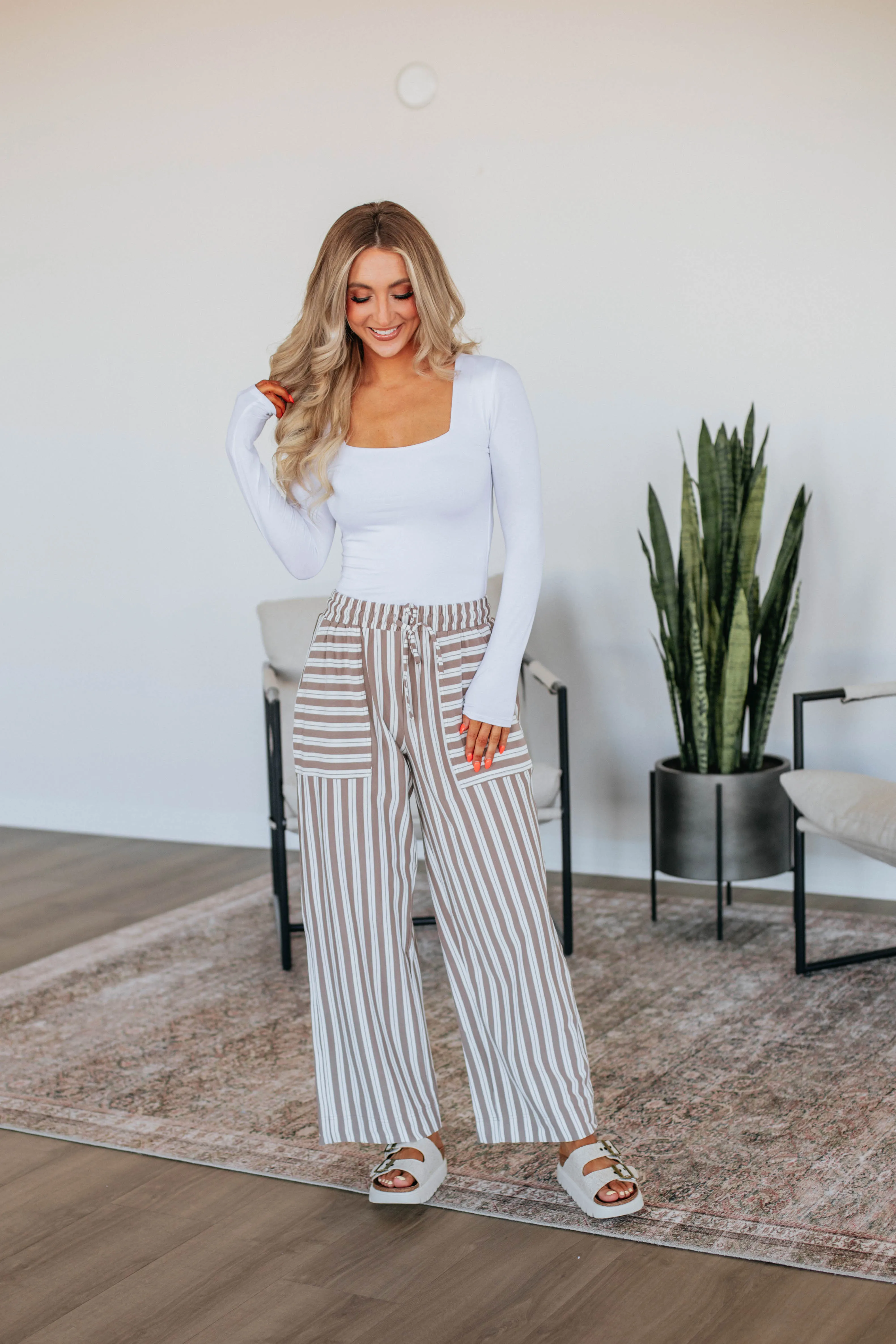 Shannon Striped Pants - Mocha Mix sold by Wild Oak Boutique product image thumbnail 5