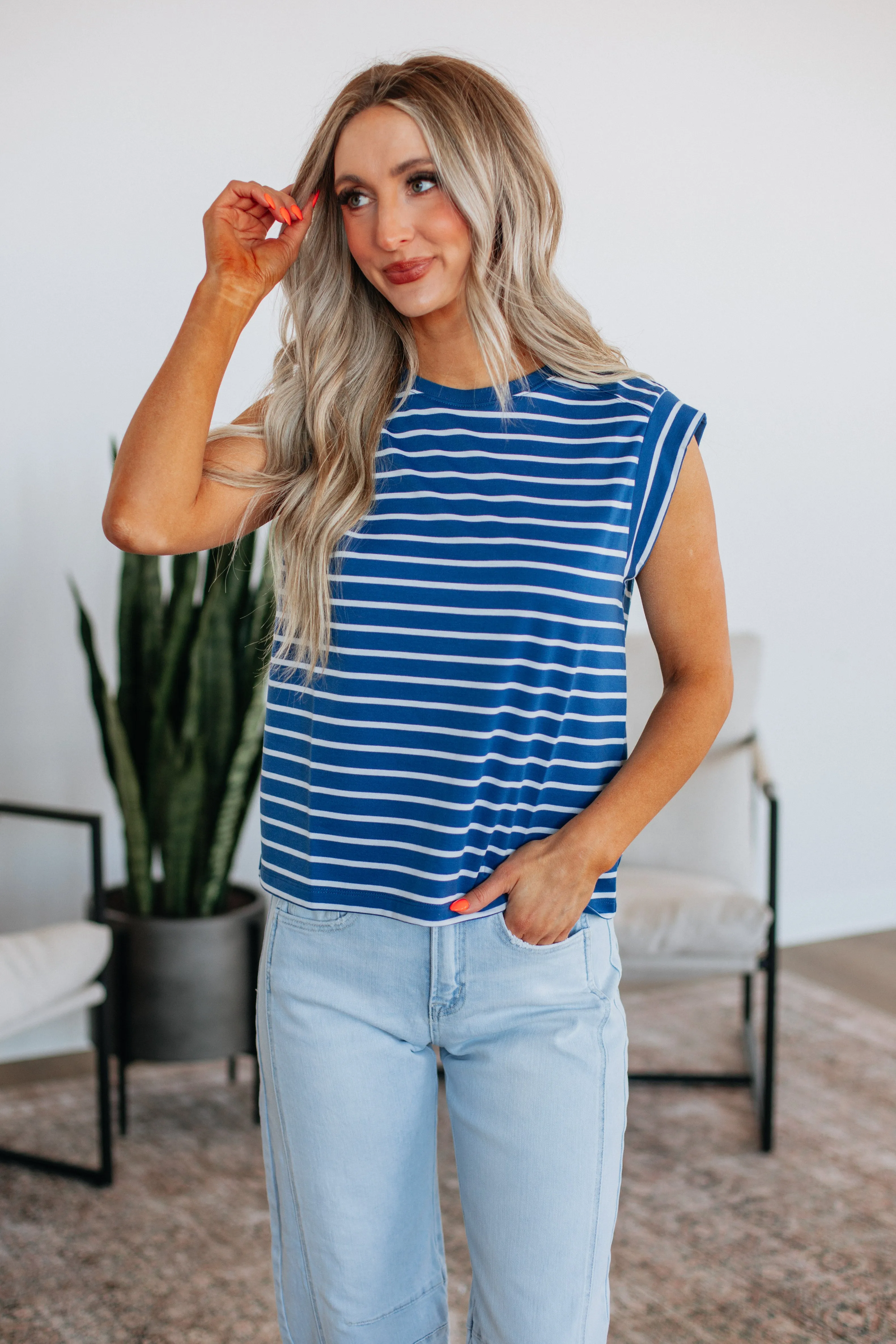 Terra Striped Top - Steel Blue Mix sold by Wild Oak Boutique product image thumbnail 4