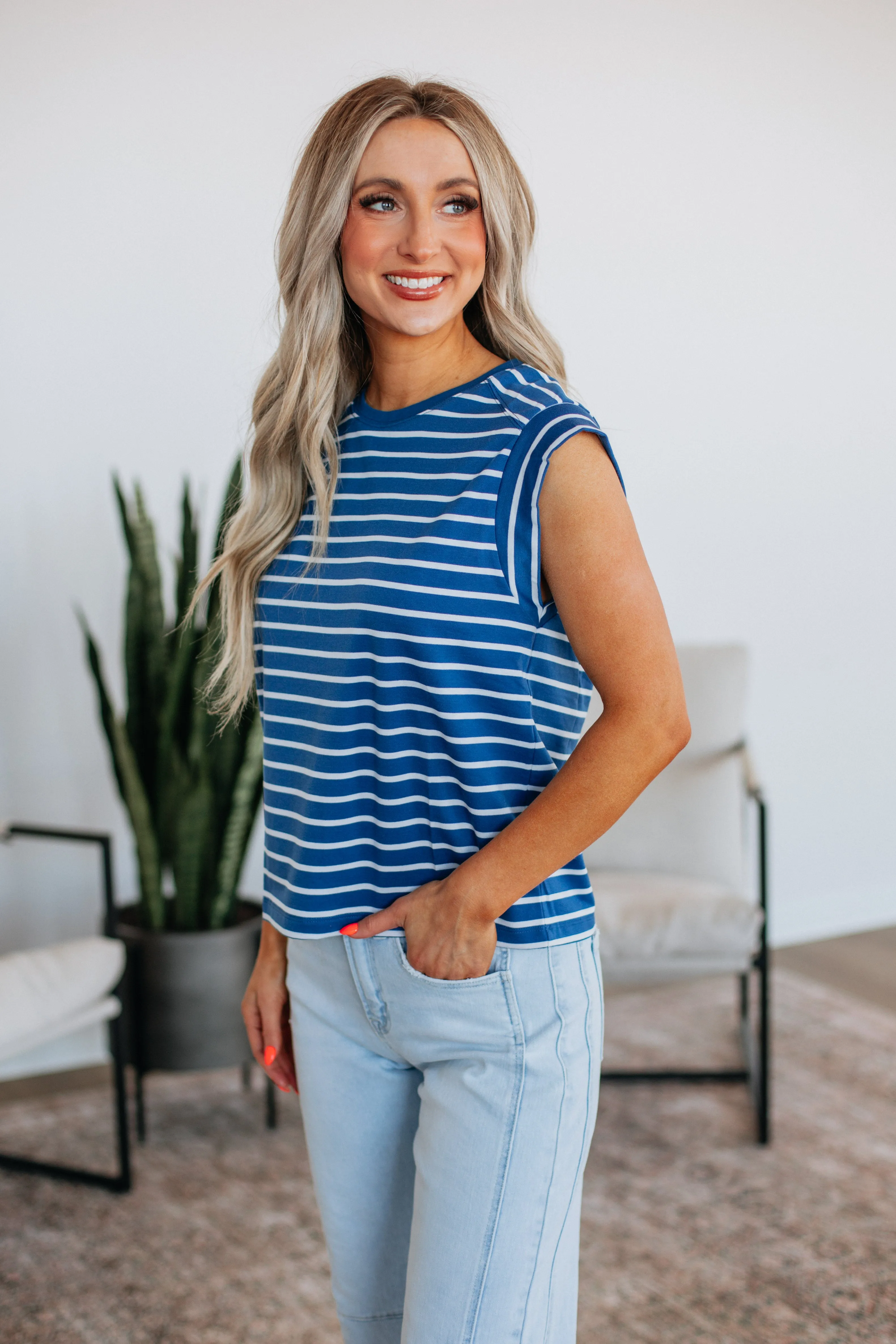 Terra Striped Top - Steel Blue Mix sold by Wild Oak Boutique product image thumbnail 3