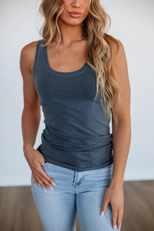 Brinney Ribbed Tank - Dark Slate sold by Wild Oak Boutique