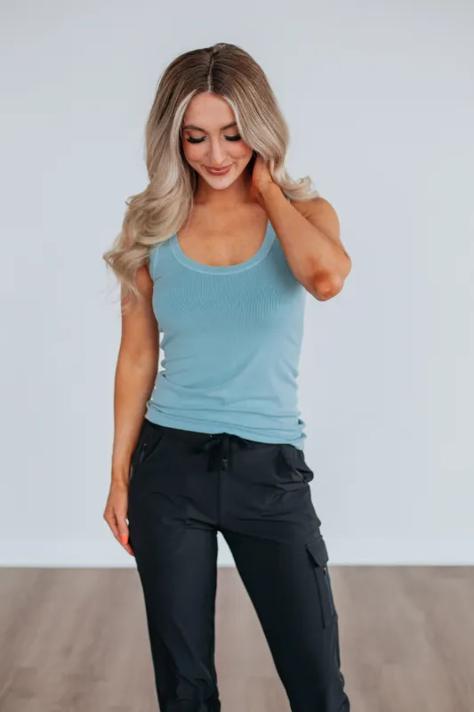 Brinney Ribbed Tank - Retro Blue sold by Wild Oak Boutique