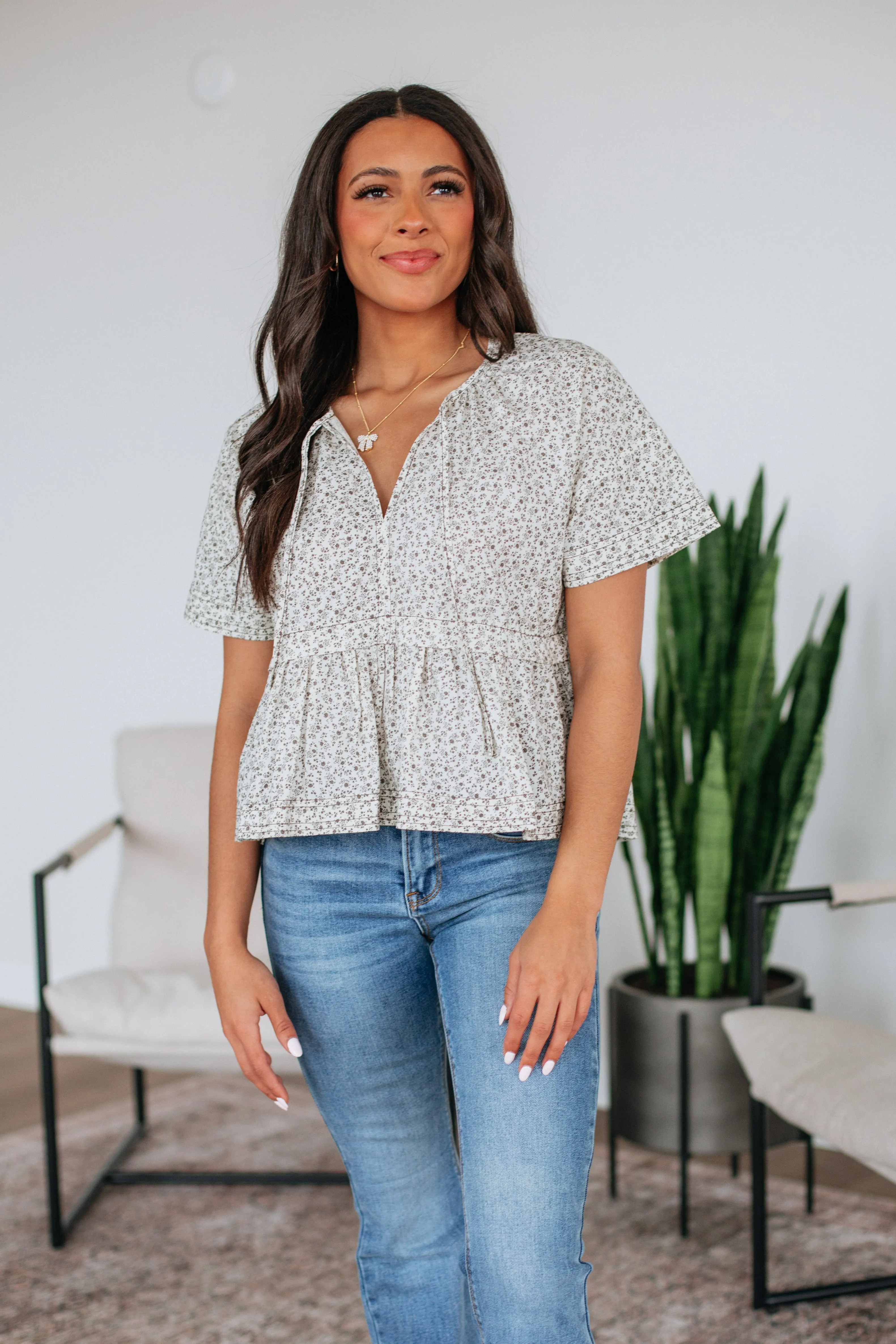 Chloe Floral Top - Charcoal Mix sold by Wild Oak Boutique product image thumbnail 4