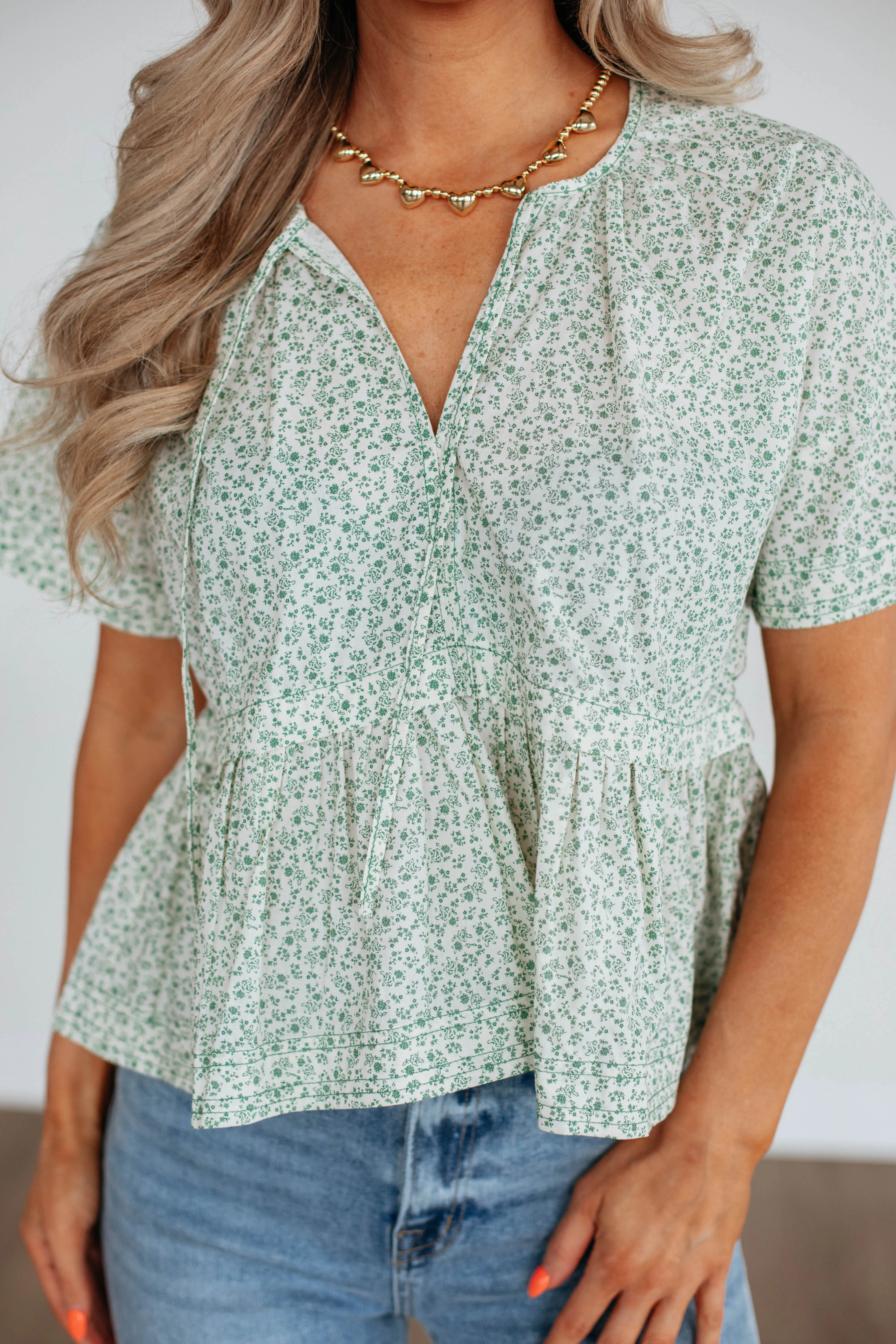 Chloe Floral Top - Hunter Green Mix sold by Wild Oak Boutique product image thumbnail 2