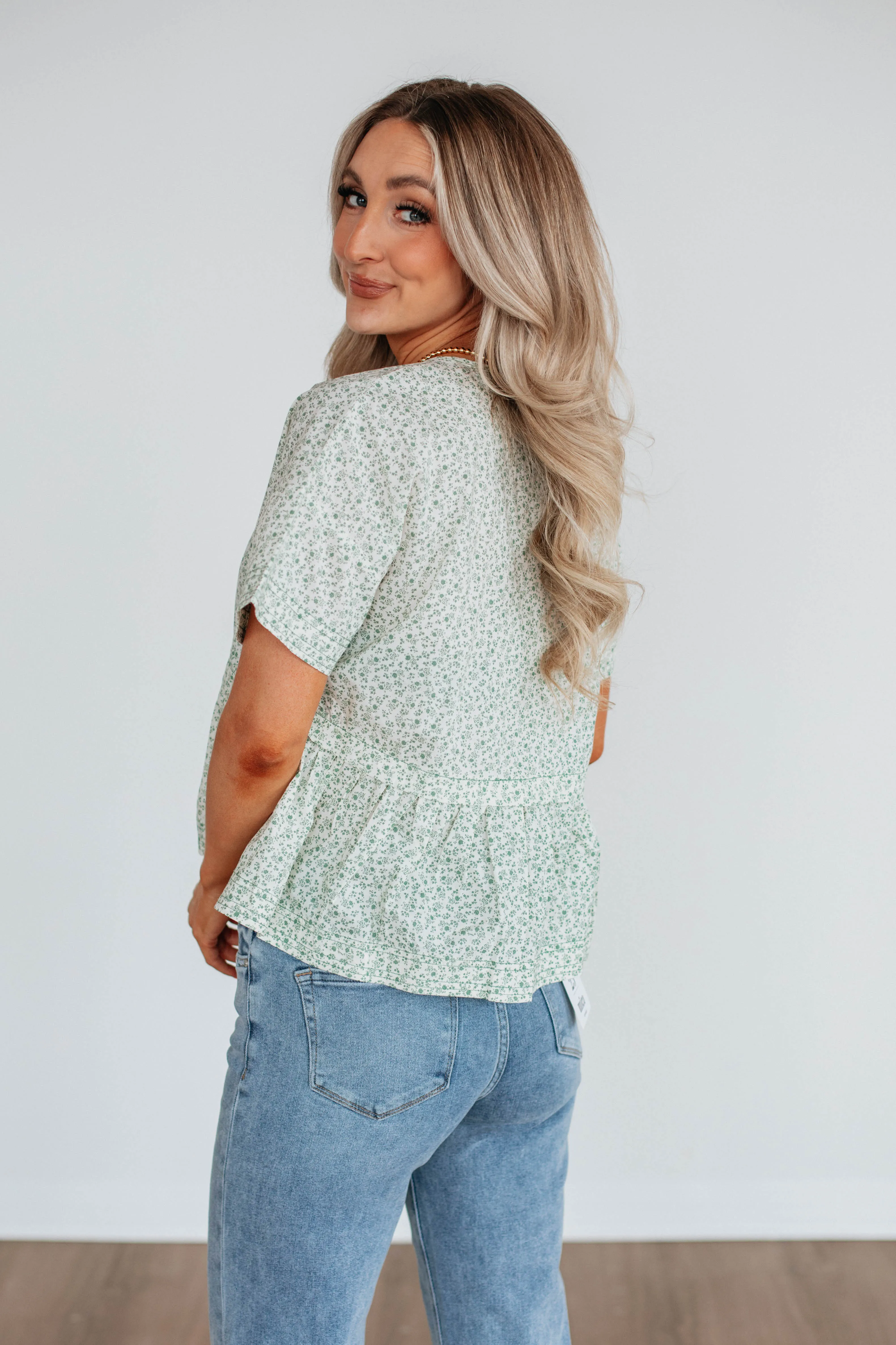 Chloe Floral Top - Hunter Green Mix sold by Wild Oak Boutique product image thumbnail 5
