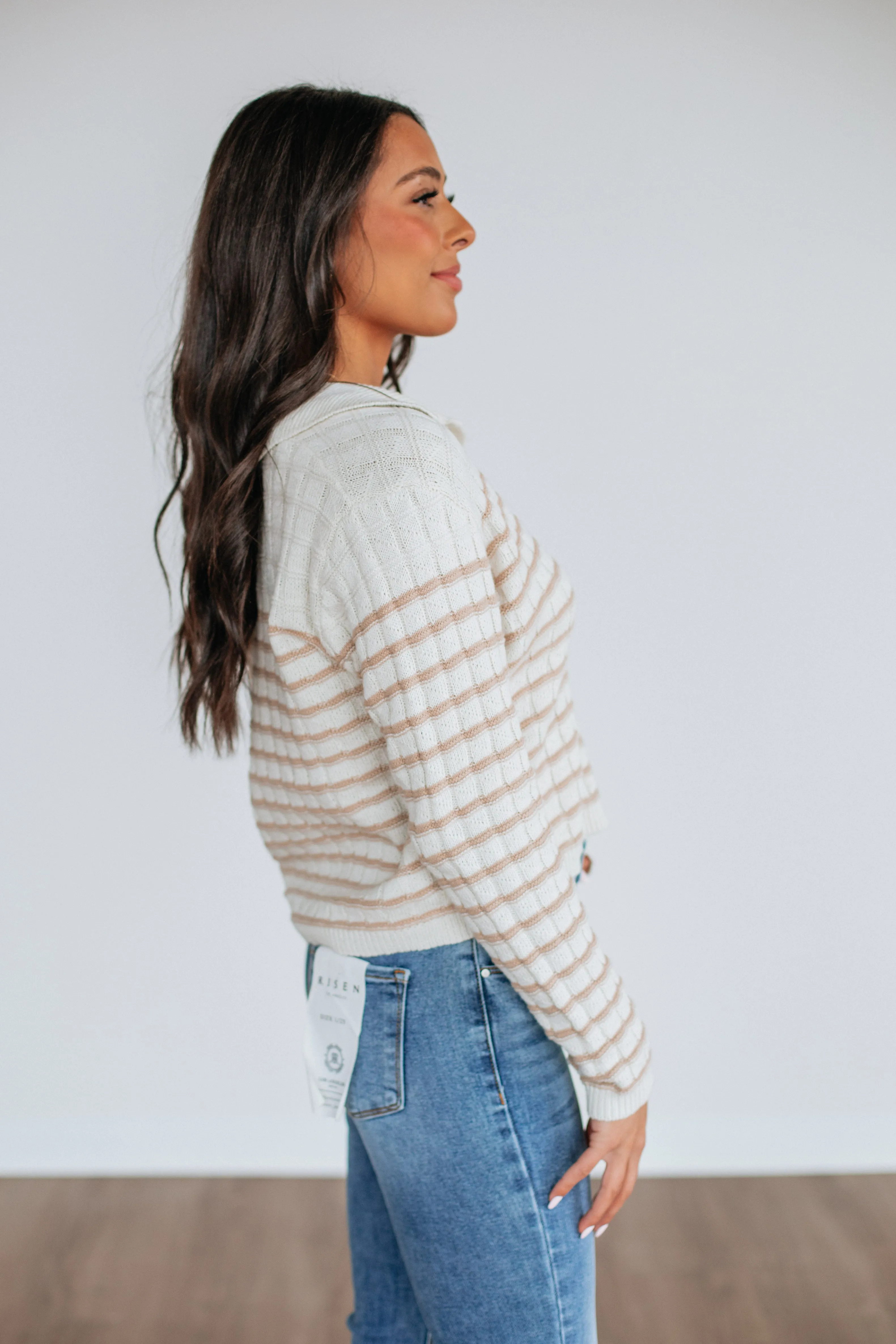 Emaline Striped Cardigan - Taupe Mix sold by Wild Oak Boutique product image thumbnail 4