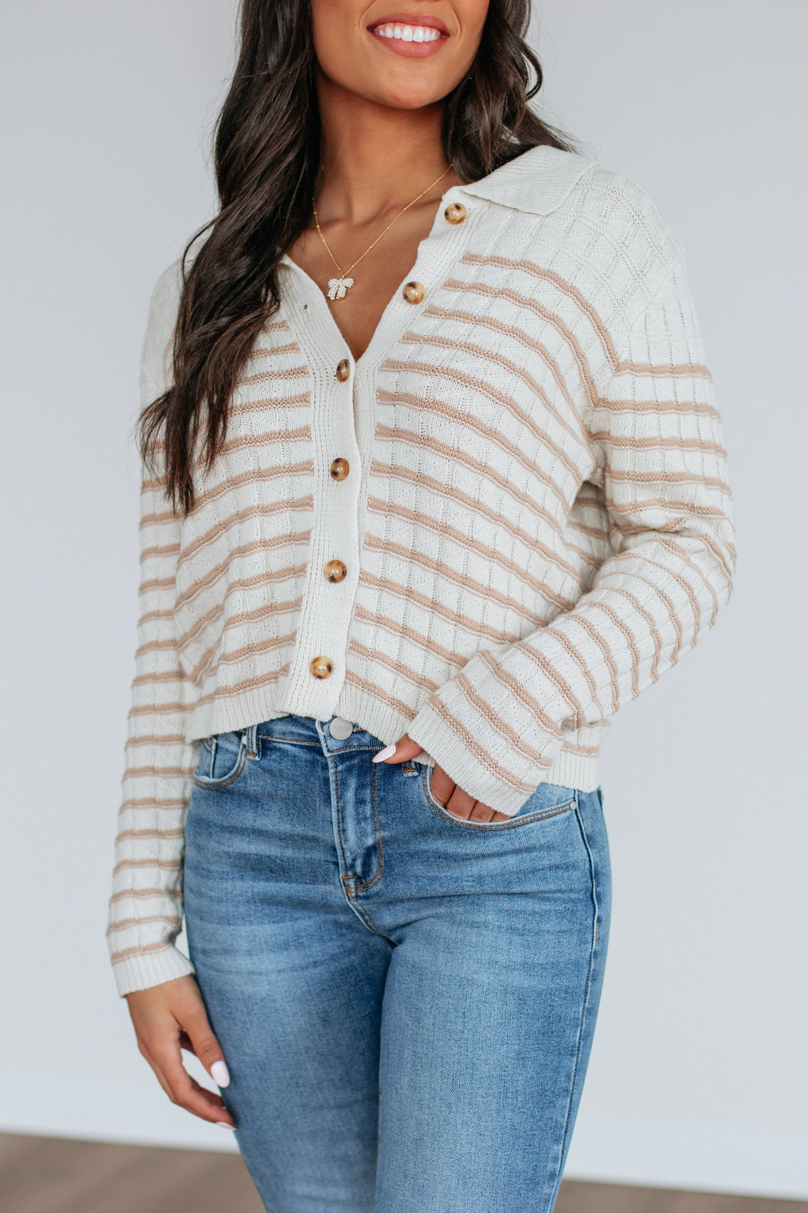 Emaline Striped Cardigan - Taupe Mix sold by Wild Oak Boutique