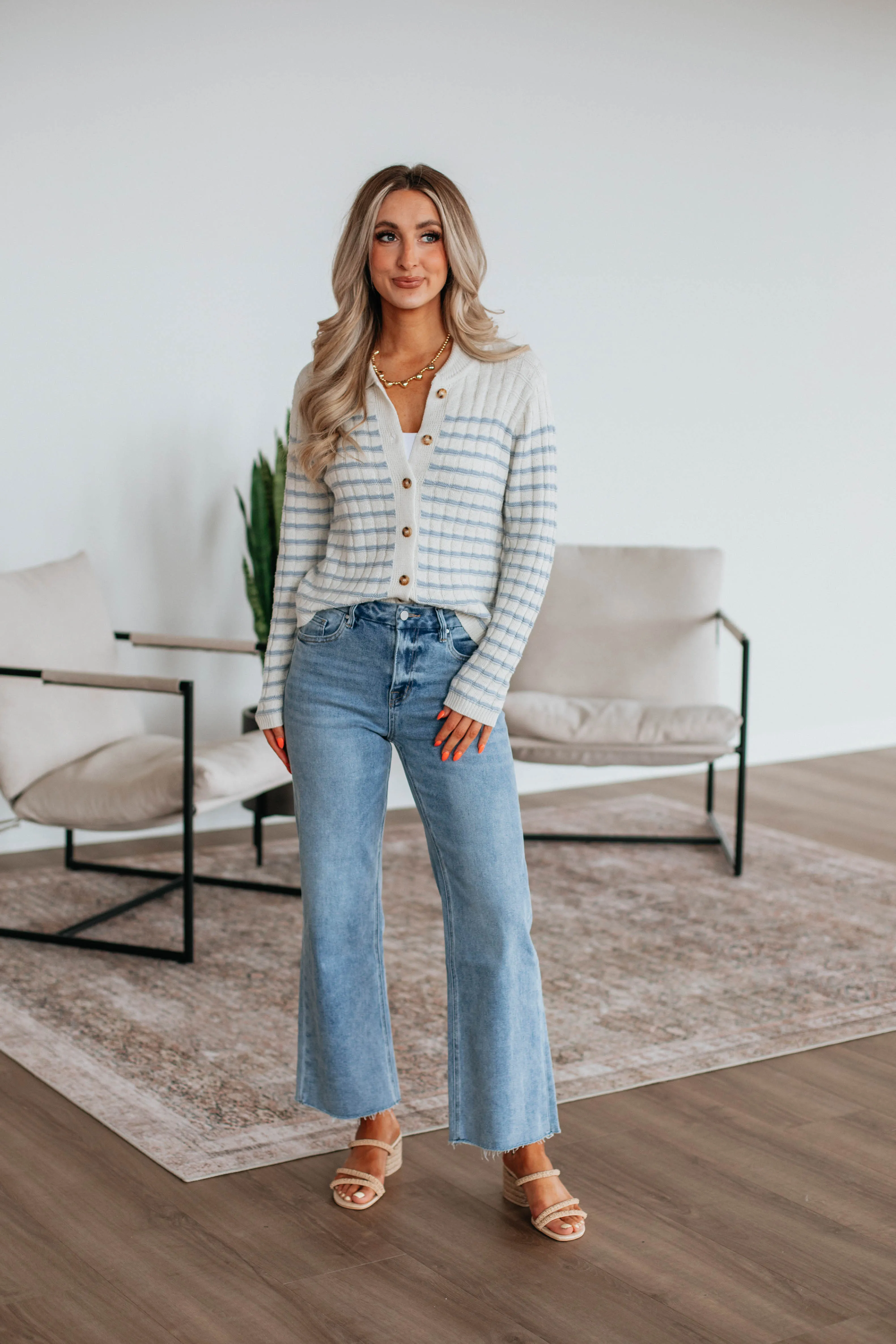 Emaline Striped Cardigan - Sky Blue Mix sold by Wild Oak Boutique product image thumbnail 2